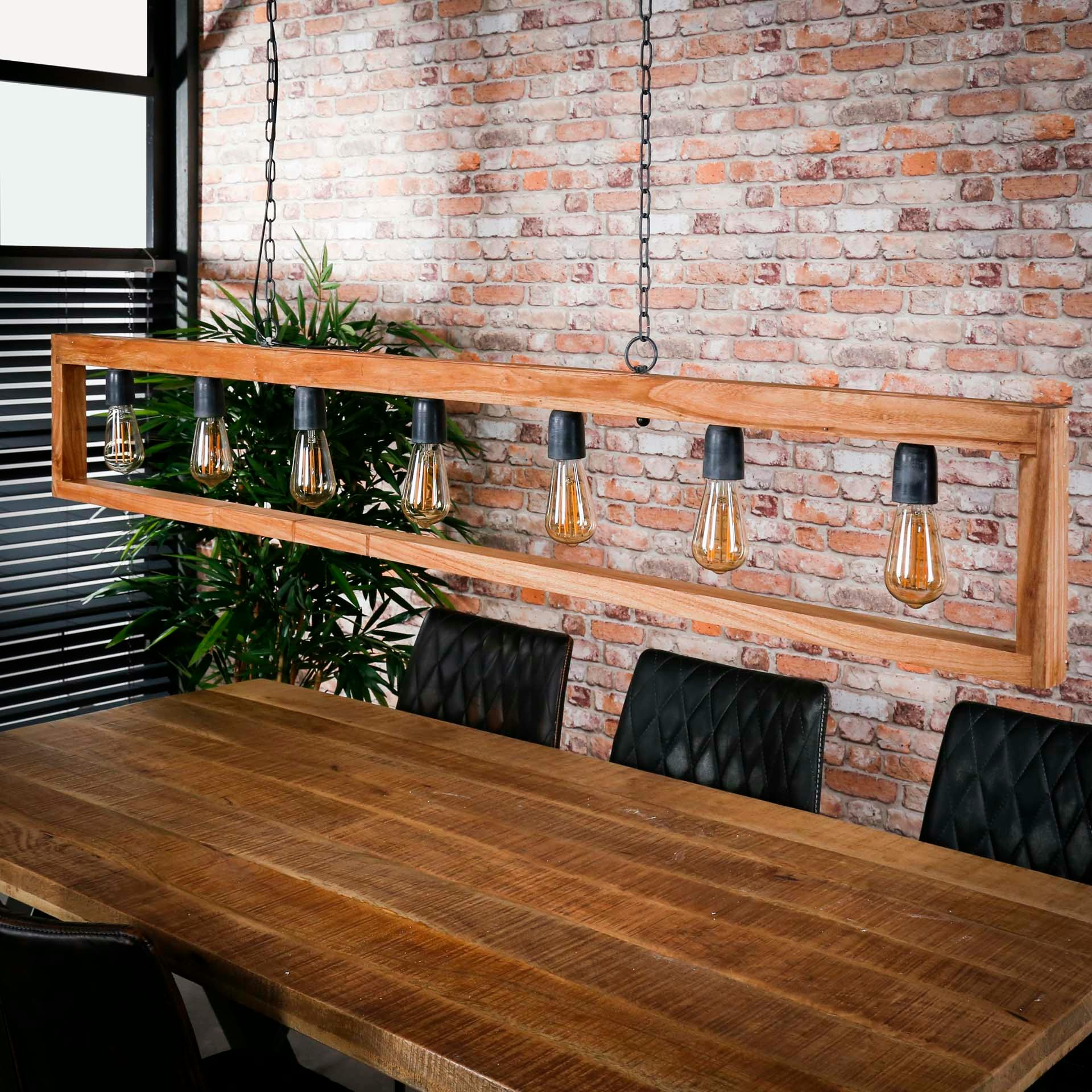 Suspension contemporaine cadre bois d'acacia 7 lampes LUCKNOW