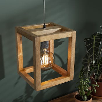 Suspension contemporaine cadre bois de manguier 1 lampe DELHI