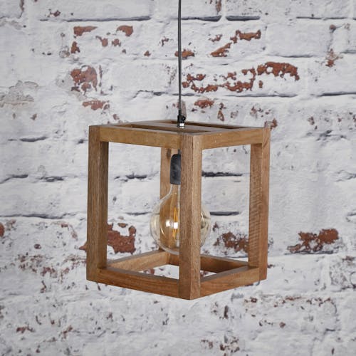 Suspension contemporaine cadre bois de manguier 1 lampe DELHI