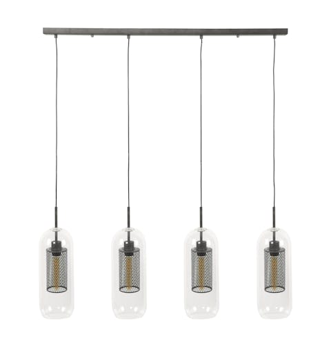 Suspension contemporaine verre acier perforé 4 lampes NIAGARA