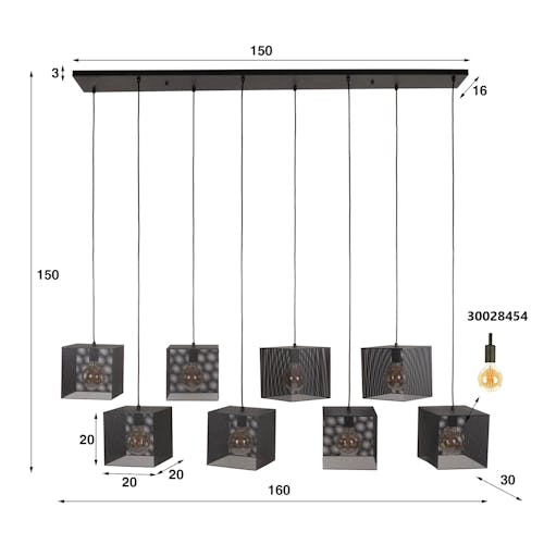 Suspension cube en métal noir ajouré 8 abat-jour RALF