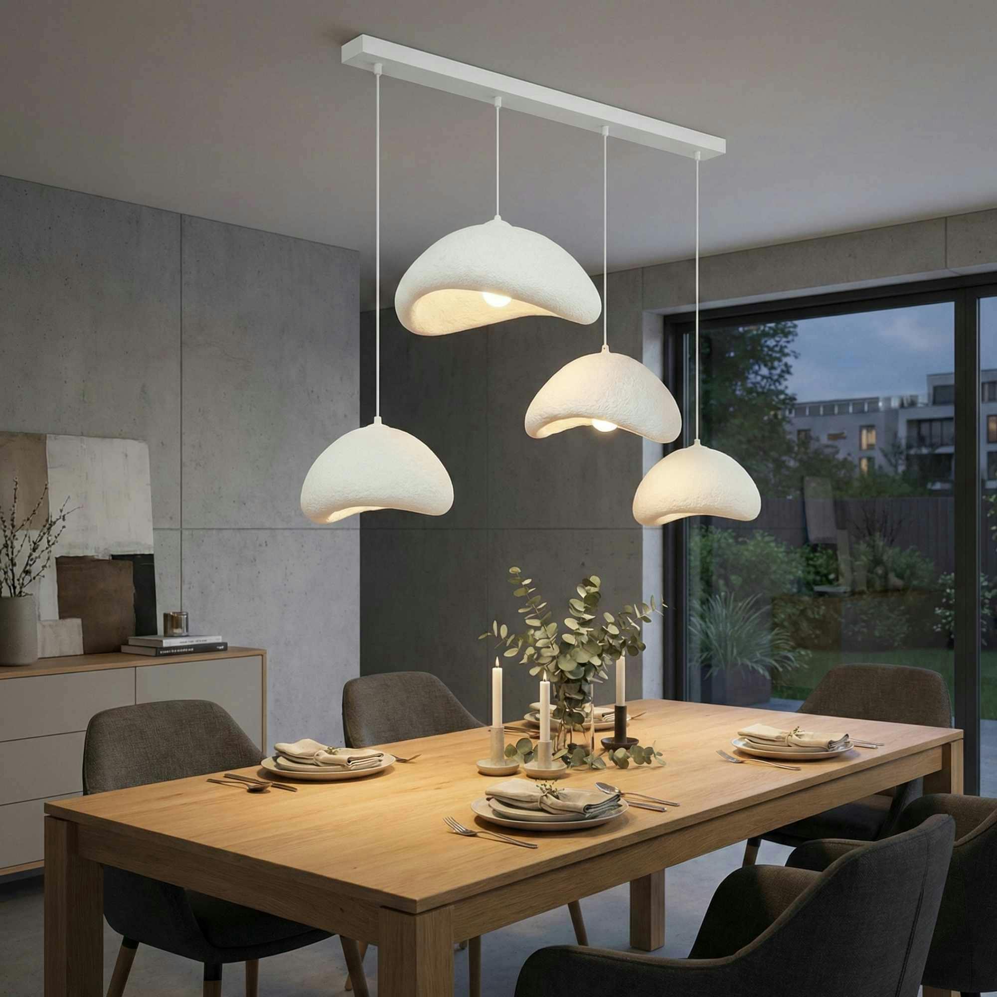Suspension cuisine beige 4 lampes design 150 cm NOXIS