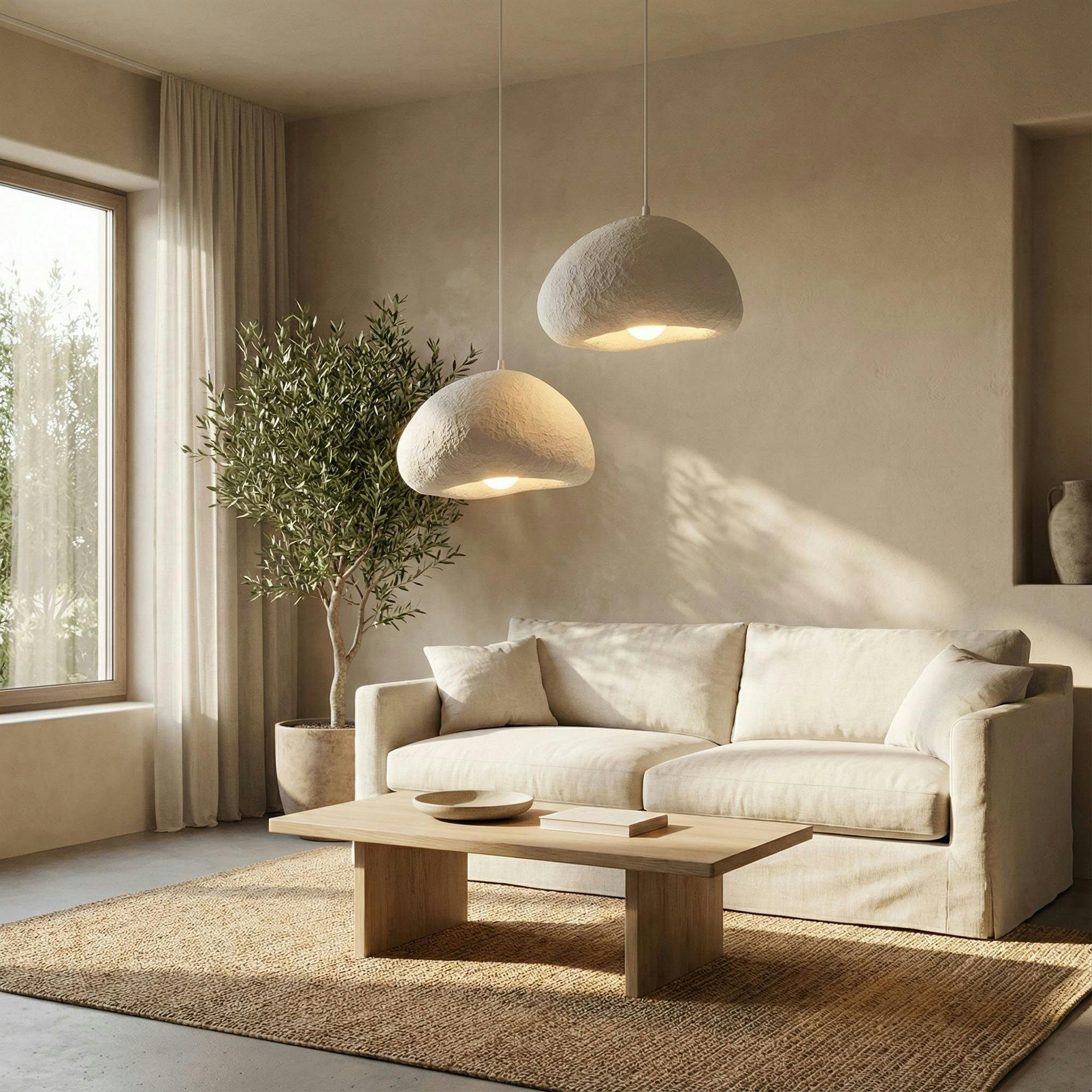 Suspension cuisine blanche design organique 2 abat-jour 74 cm NOXIS