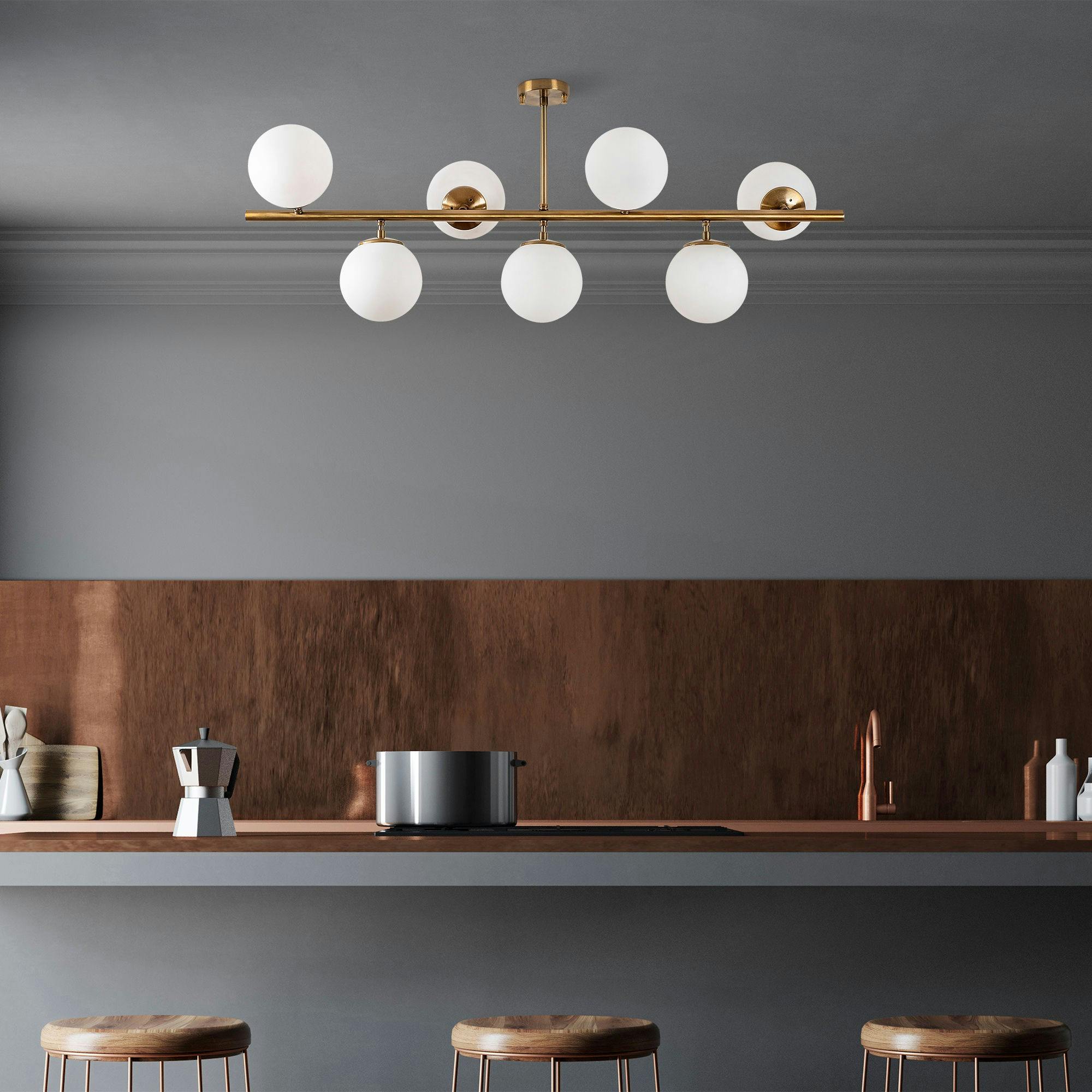 Suspension cuisine design – 7 globes sur barre SIERRE