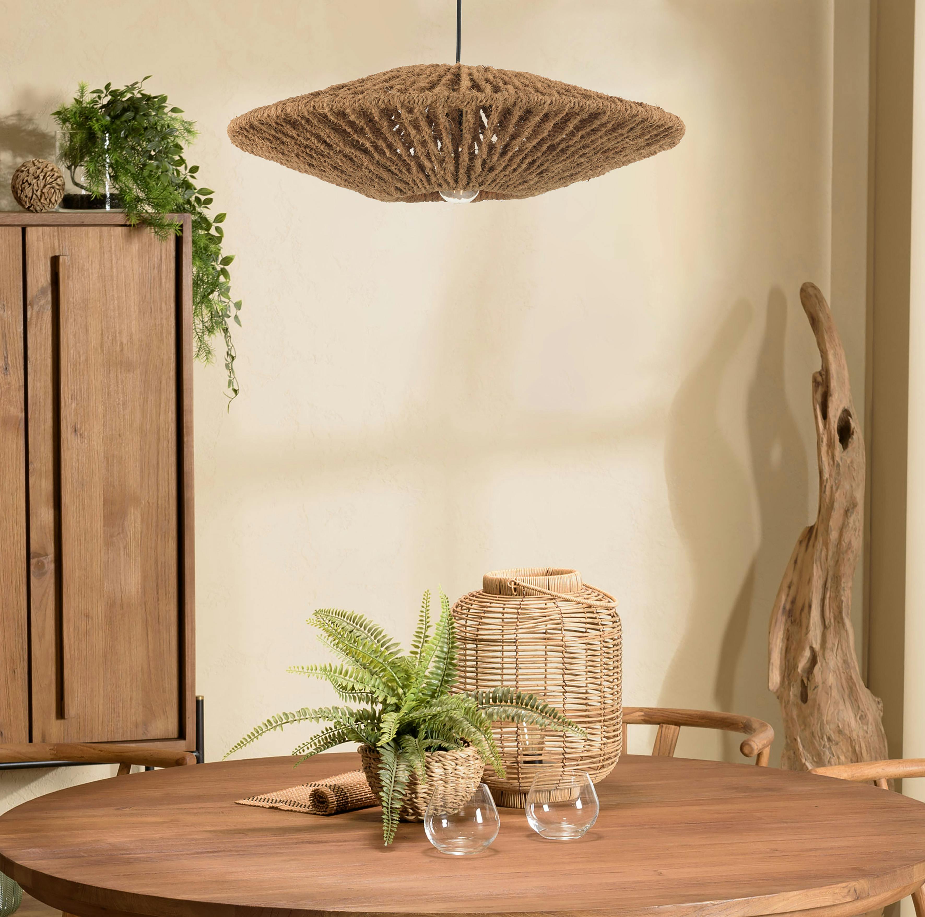 Suspension cymbale 60x60cm en fibre de coco et teck recyclé FOLELLI