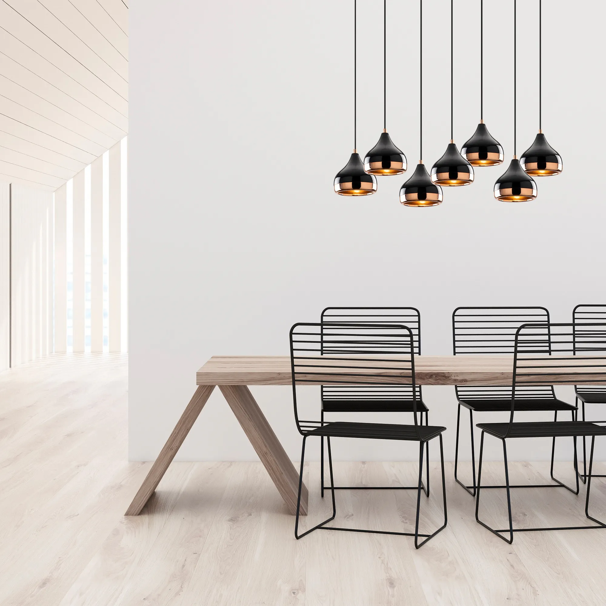 Suspension de table noire & cuivre, 7 abat-jour SILE | Suspensions ...