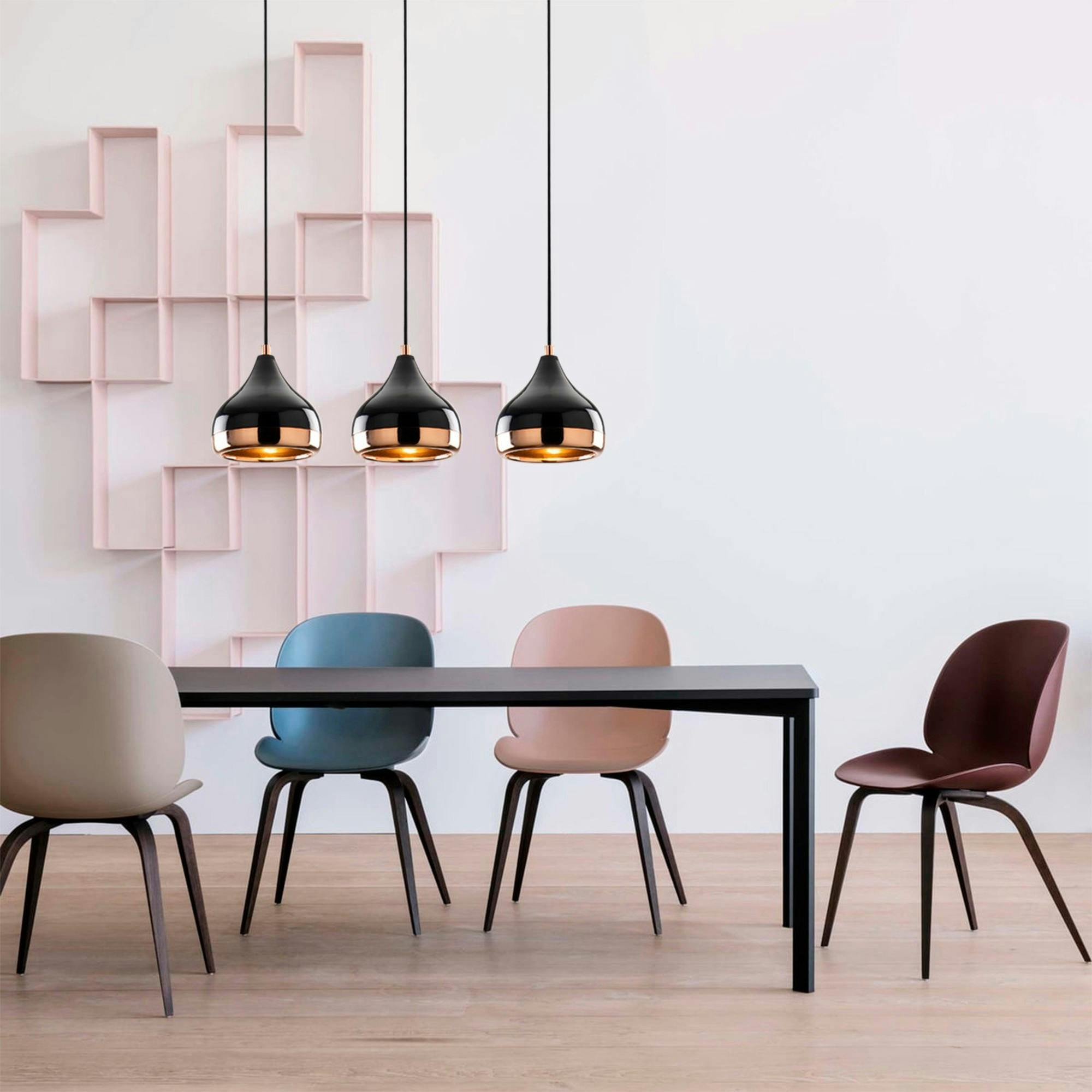 Suspension de table noire et cuivre, 3 abat-jour SILE