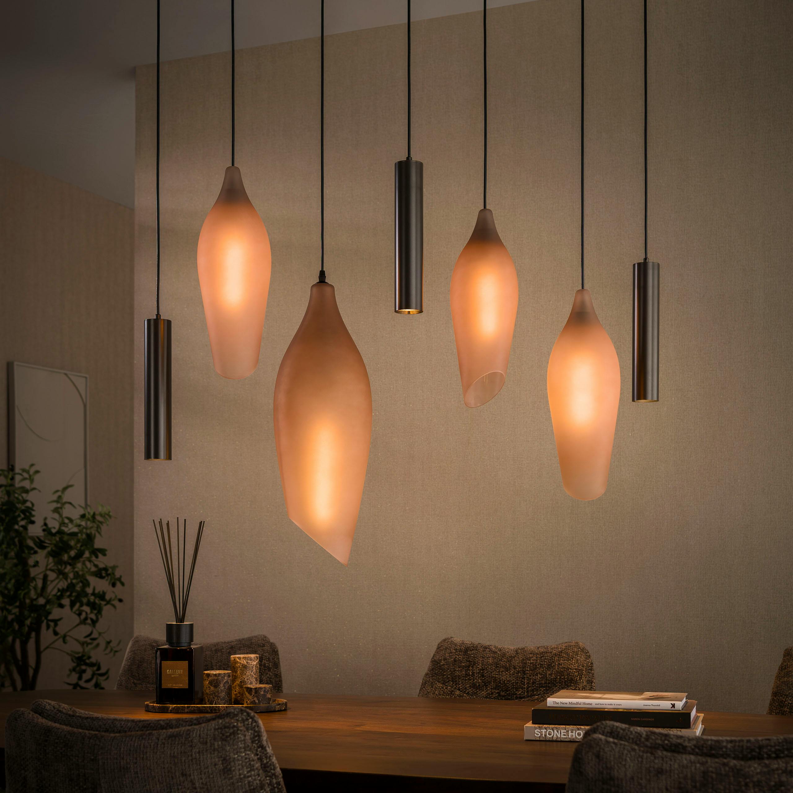 Suspension de table verre brun métal vintage 7 lampes NIAGARA