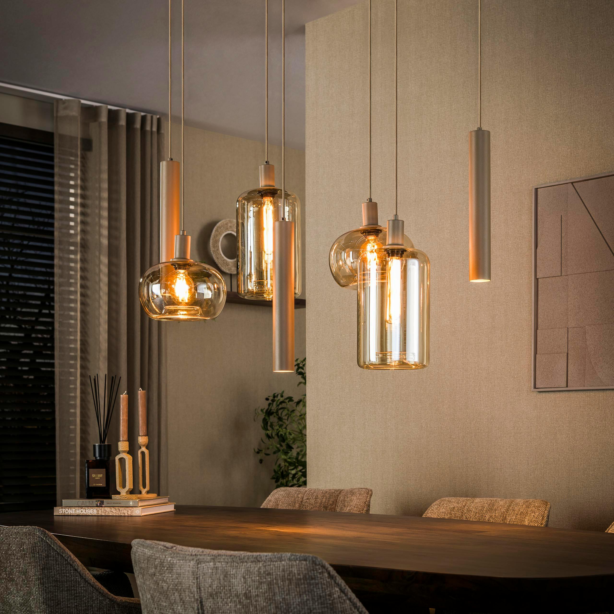 Suspension de table verre et métal beige 7 lampes NIAGARA