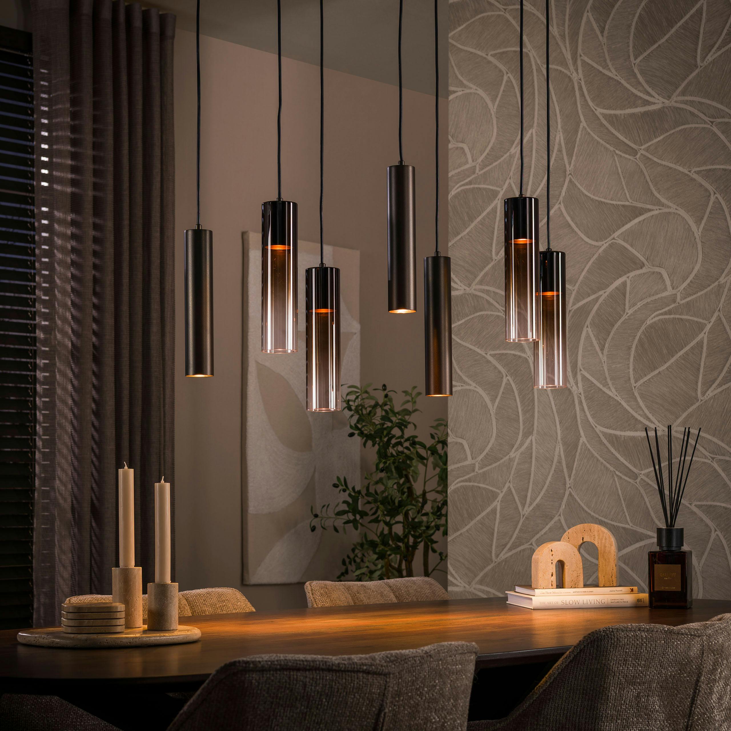 Suspension design 7 tubes verre brun et métal bronze NIAGARA