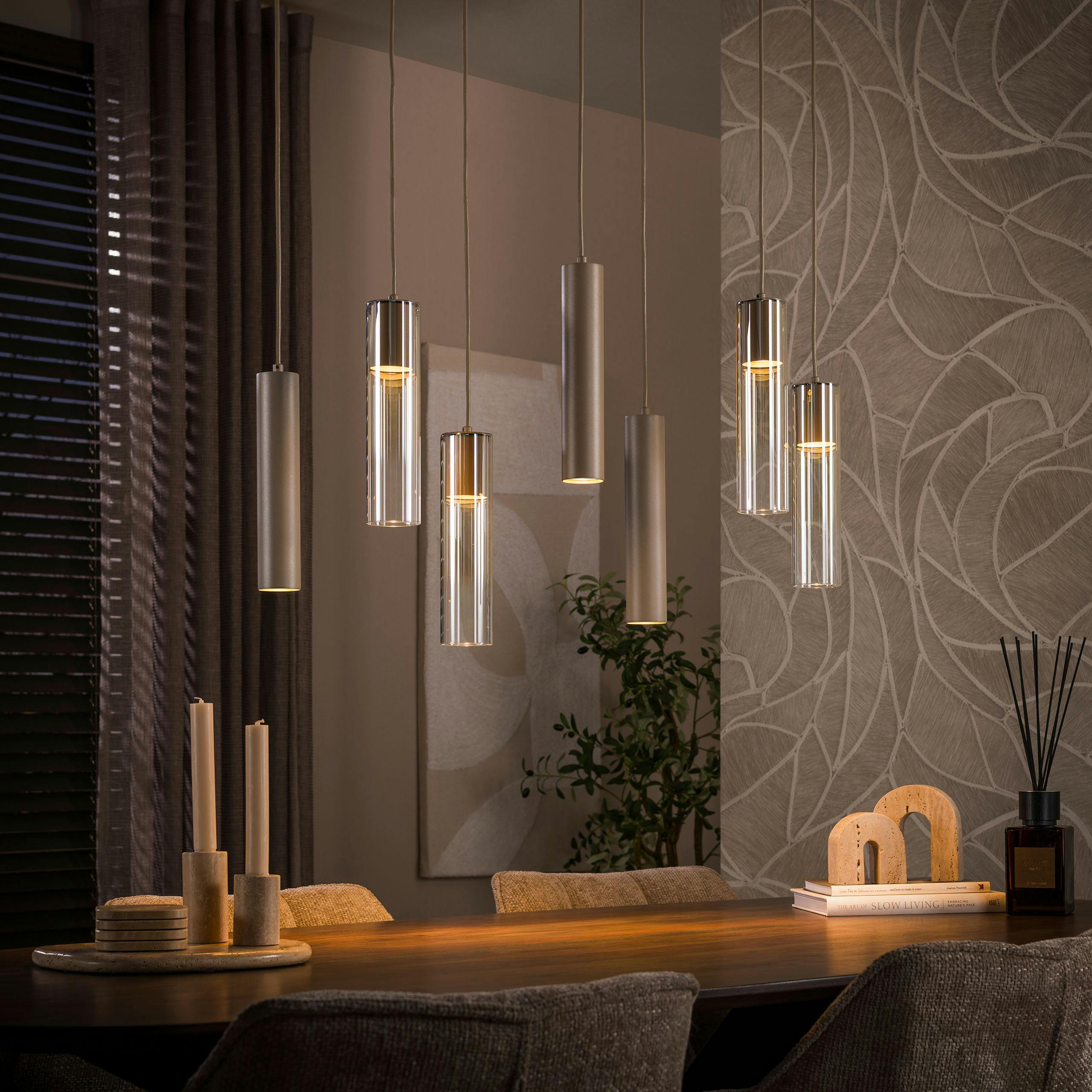 Suspension design 7 tubes verre et métal beige NIAGARA