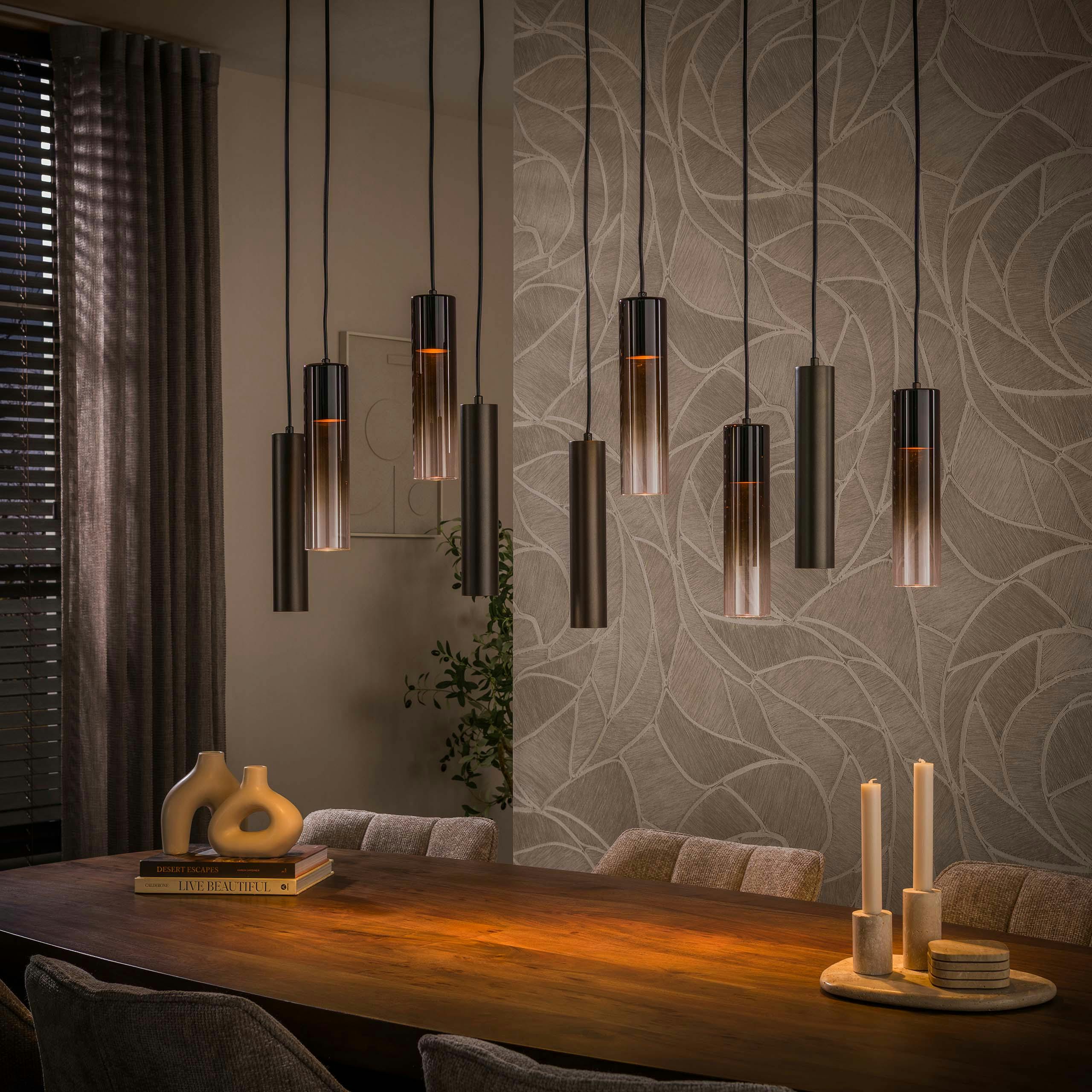 Suspension design 9 tubes verre brun et métal bronze NIAGARA