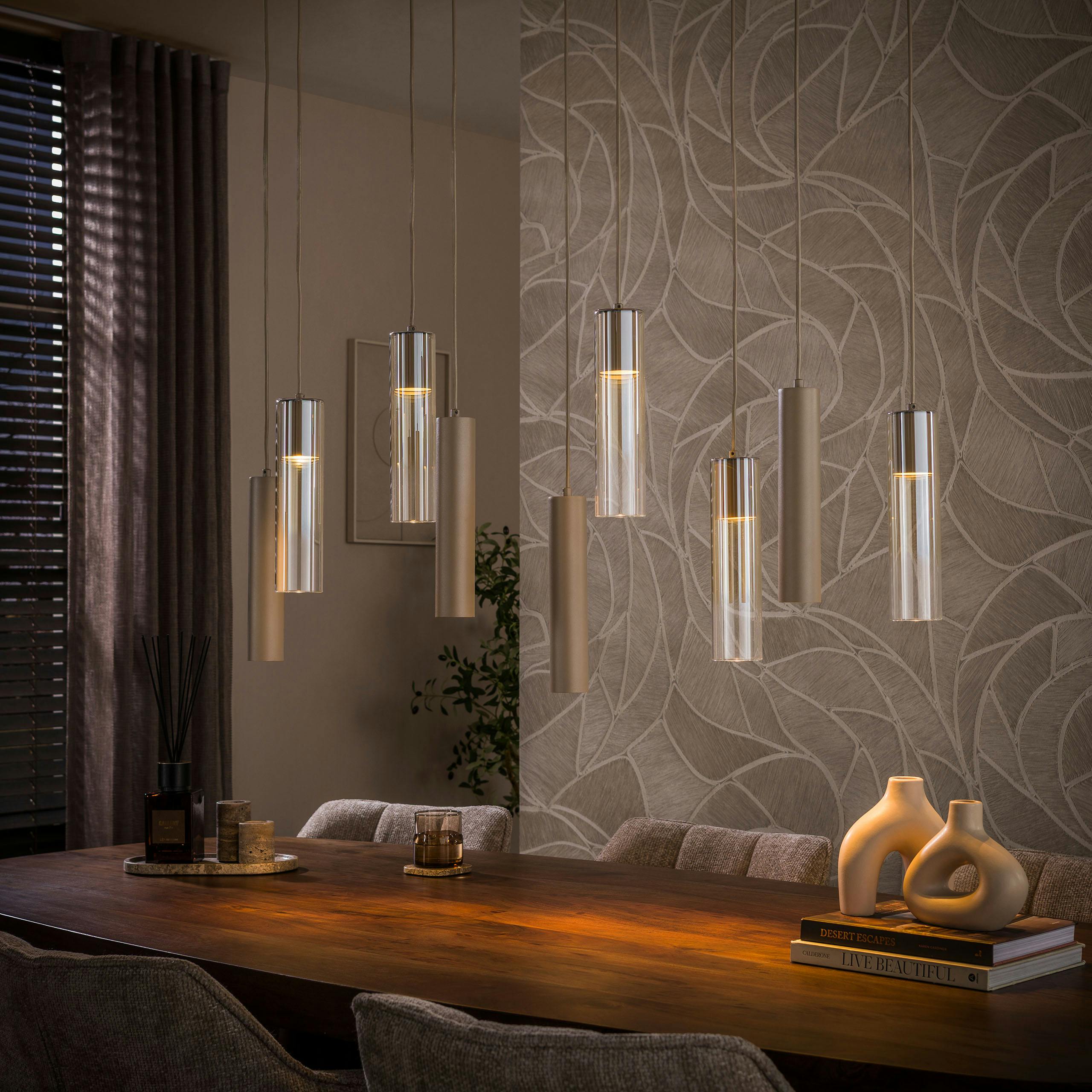 Suspension design 9 tubes verre et métal beige NIAGARA