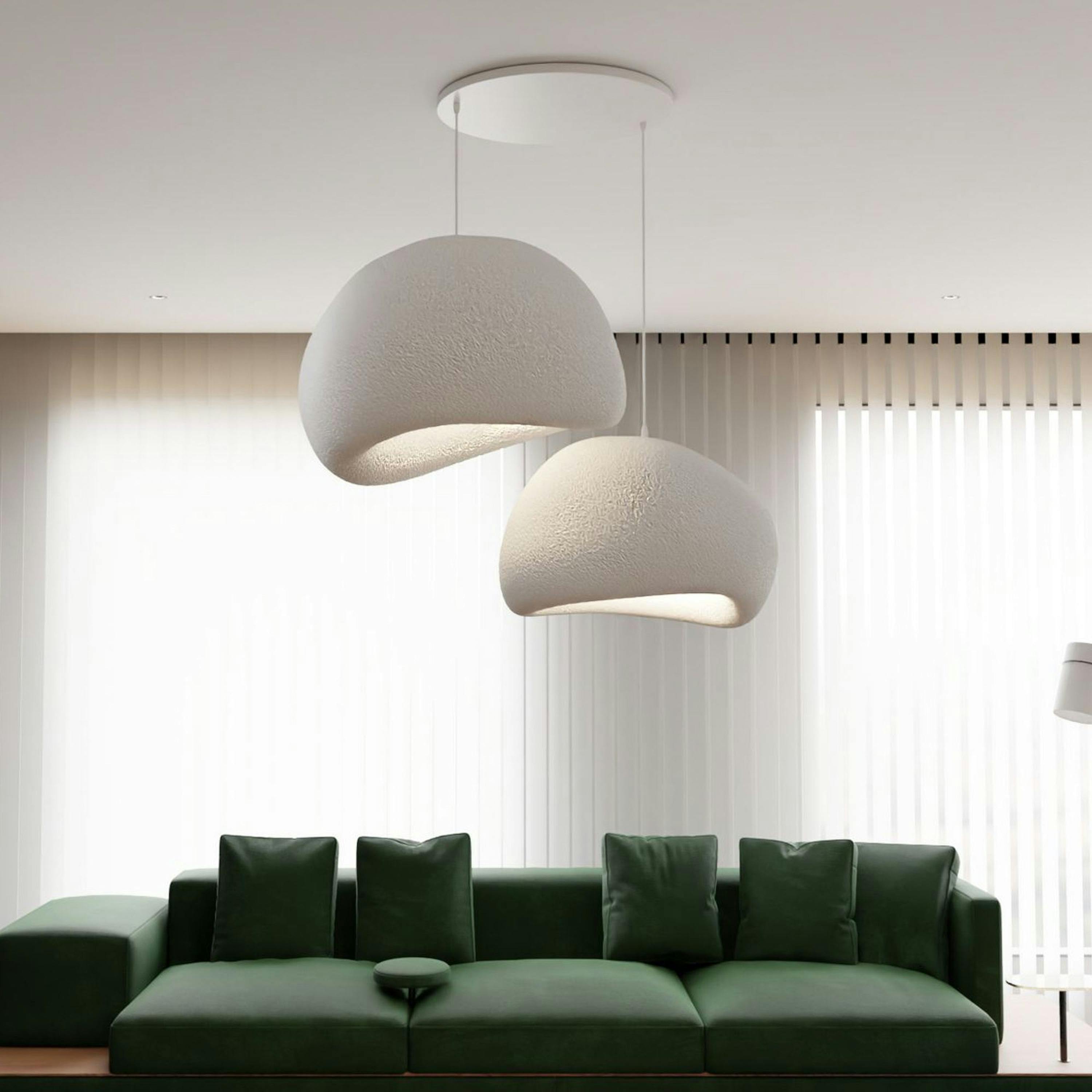 Suspension design blanche 2 abat-jour organiques H.32 cm NOXIS