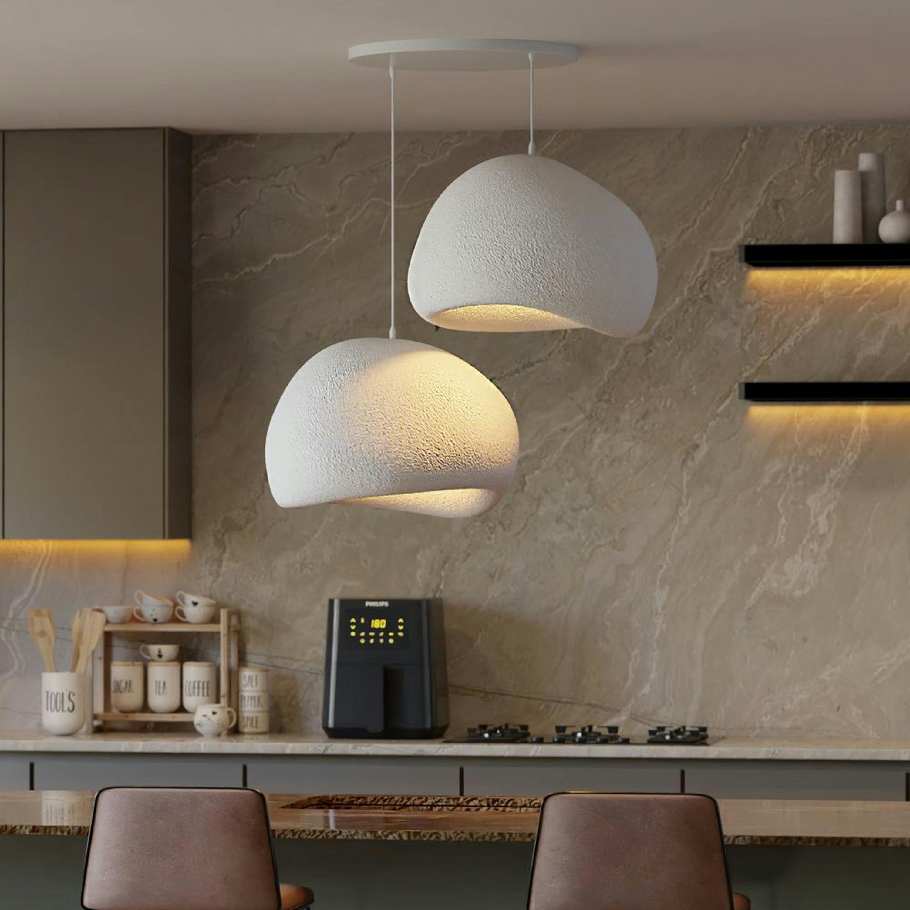 Suspension design blanche 2 abat-jour wabi-sabi 42 cm NOXIS