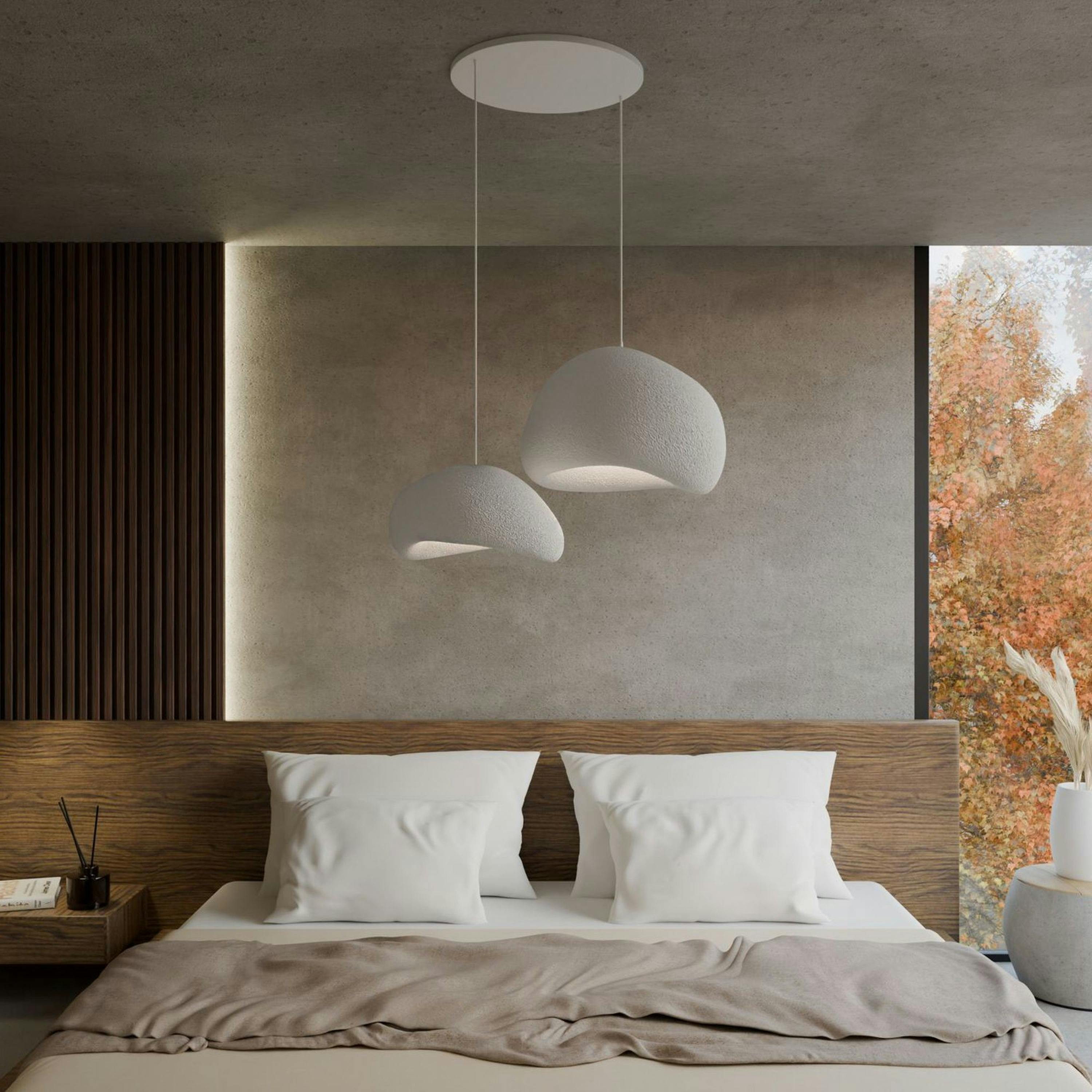 Suspension design blanche 2 abat-jour wabi-sabi 75 cm NOXIS