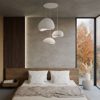 Suspension design blanche 3 abat-jour style wabi-sabi 42 cm NOXIS