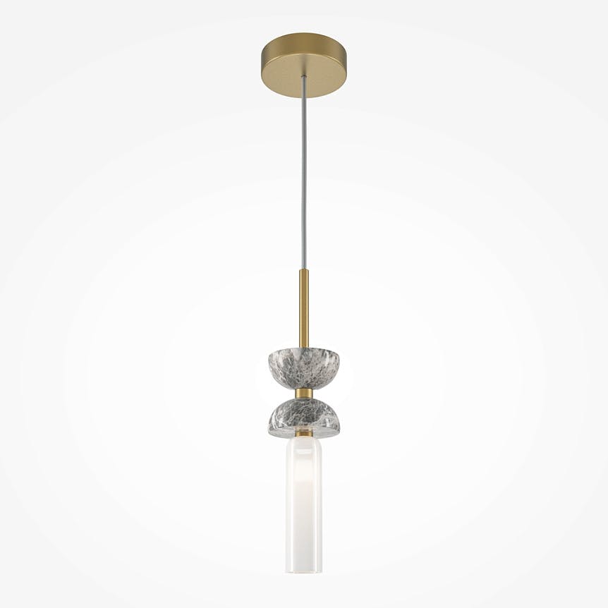 Suspension design blanche – sablier marbre & verre blanc ENID