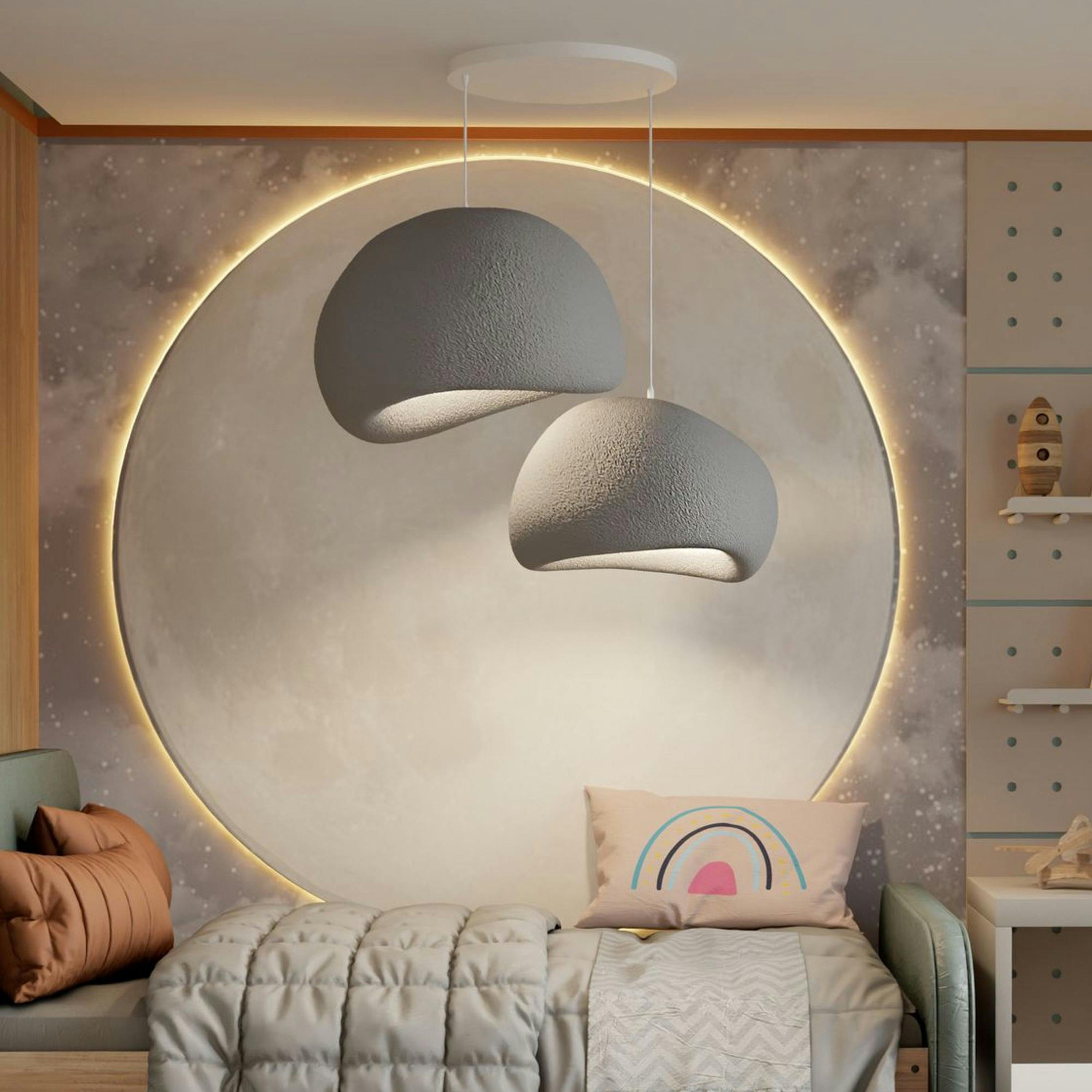 Suspension design grise 2 abat-jour organiques H.32 cm NOXIS