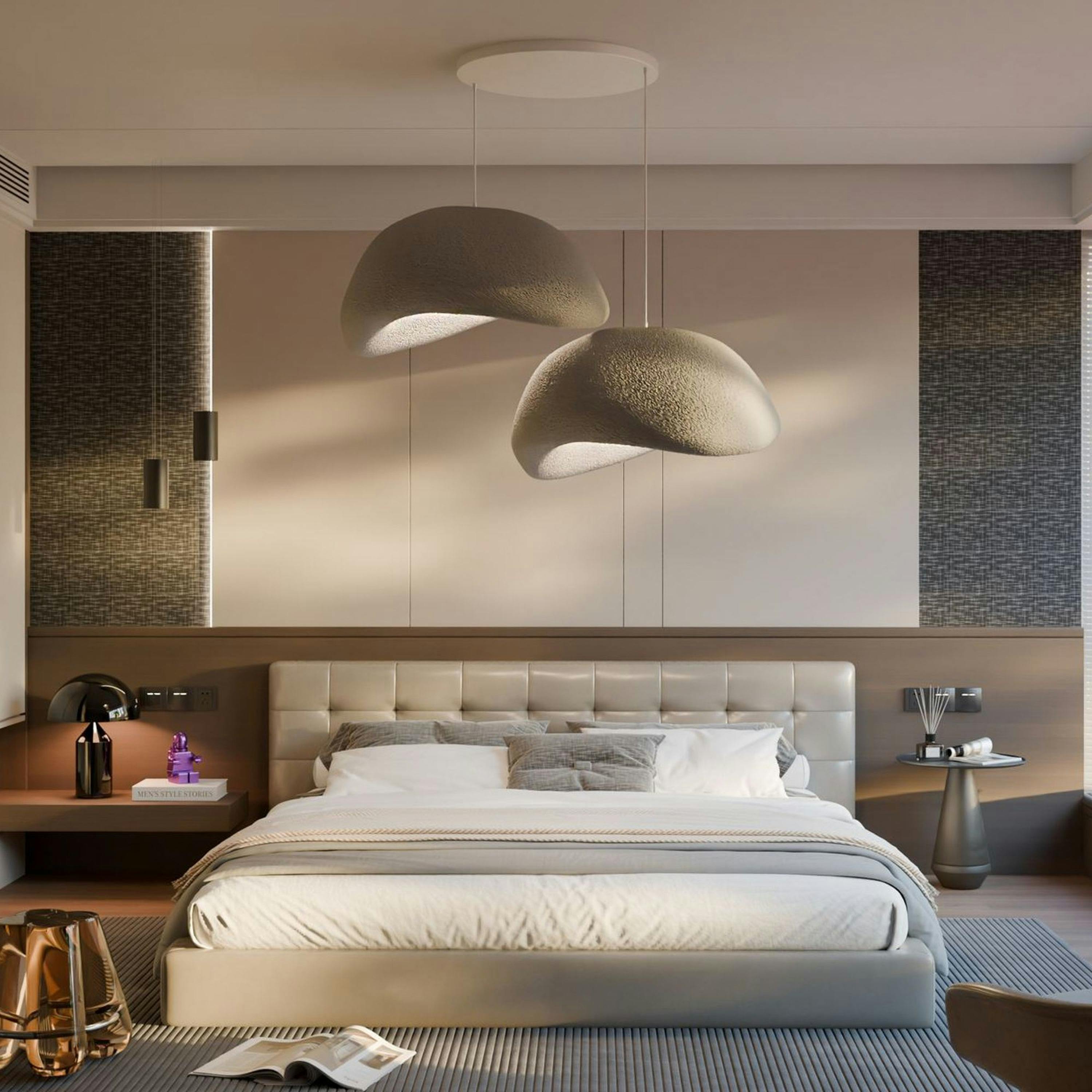 Suspension design grise 2 abat-jour wabi-sabi 50 cm NOXIS