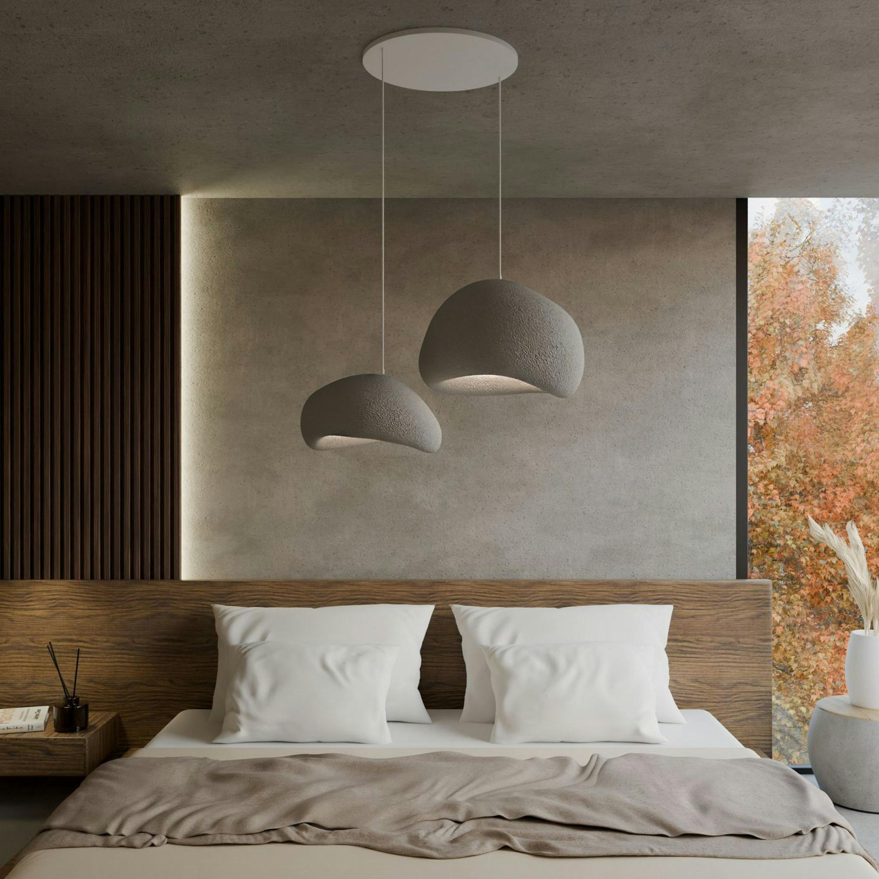 Suspension design grise 2 abat-jour wabi-sabi 75 cm NOXIS