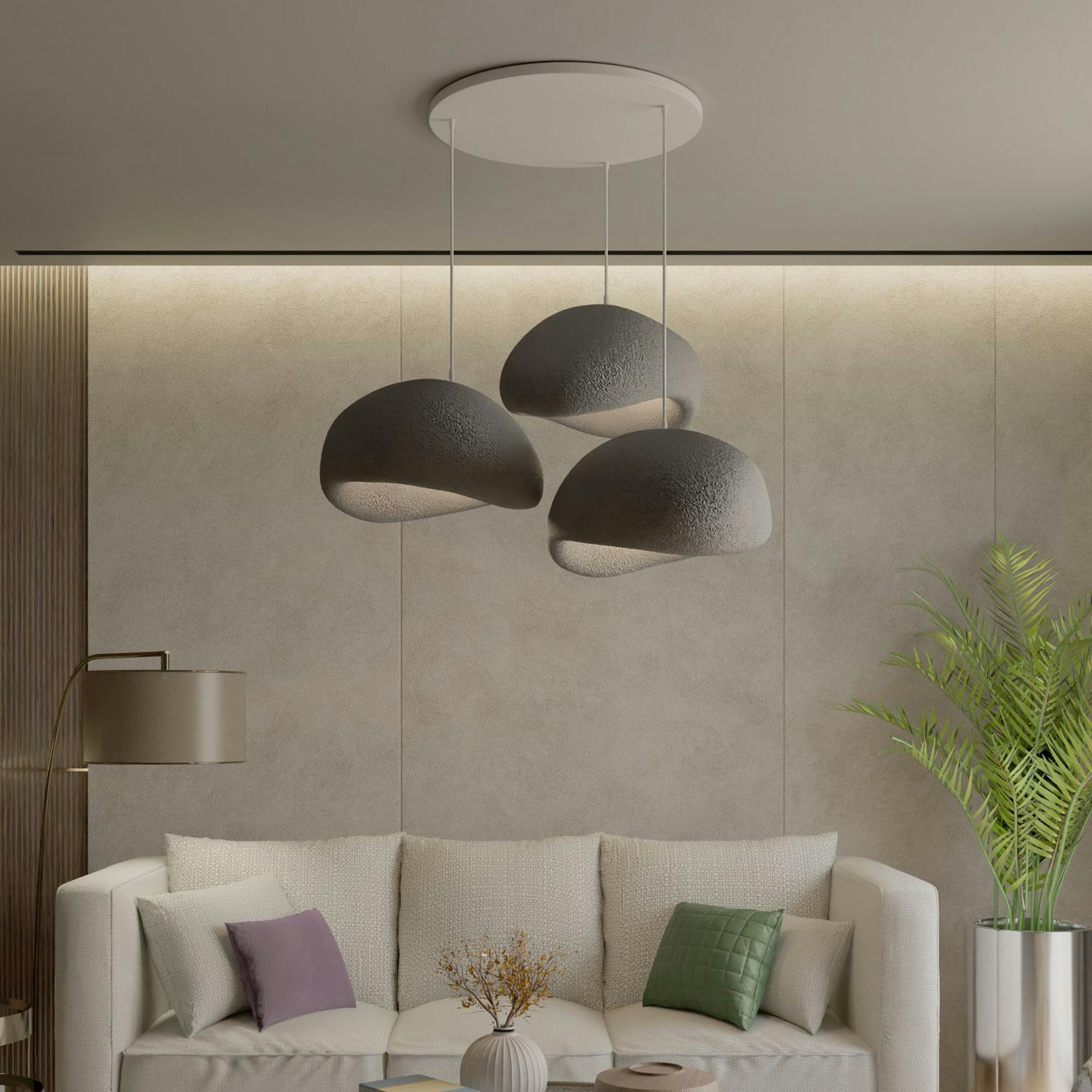 Suspension design grise 3 abat-jour style wabi-sabi NOXIS