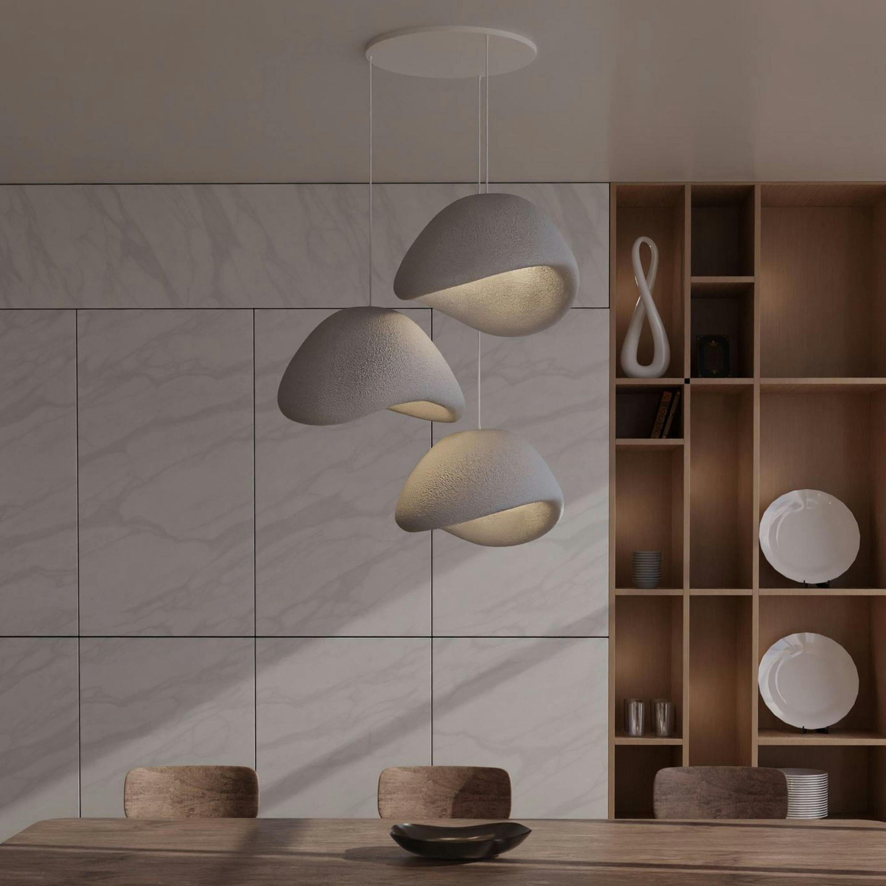 Suspension design grise 3 lampes wabi-sabi 90 cm NOXIS