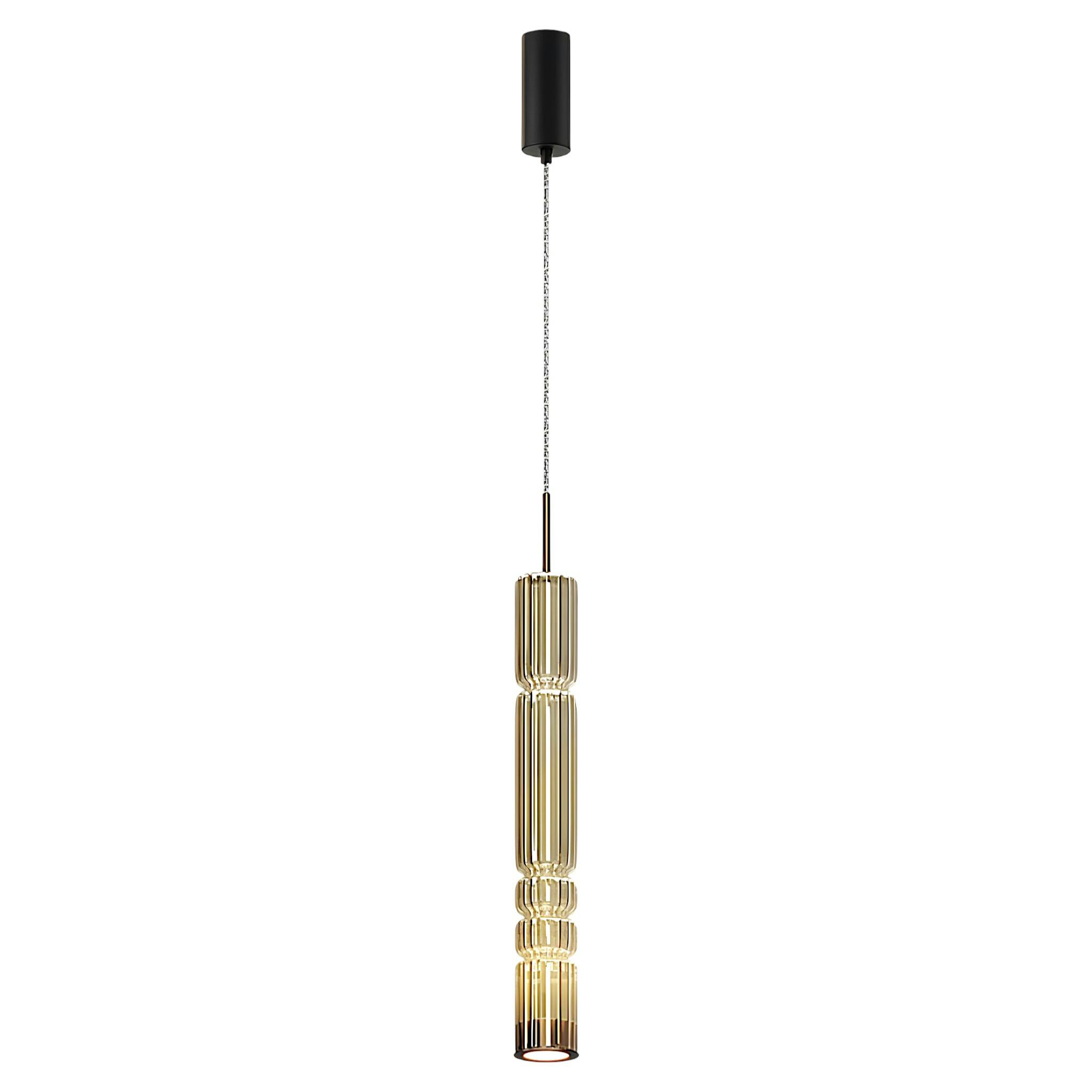 Suspension design LED – abat‑jour verre taillé ambré SOLANA