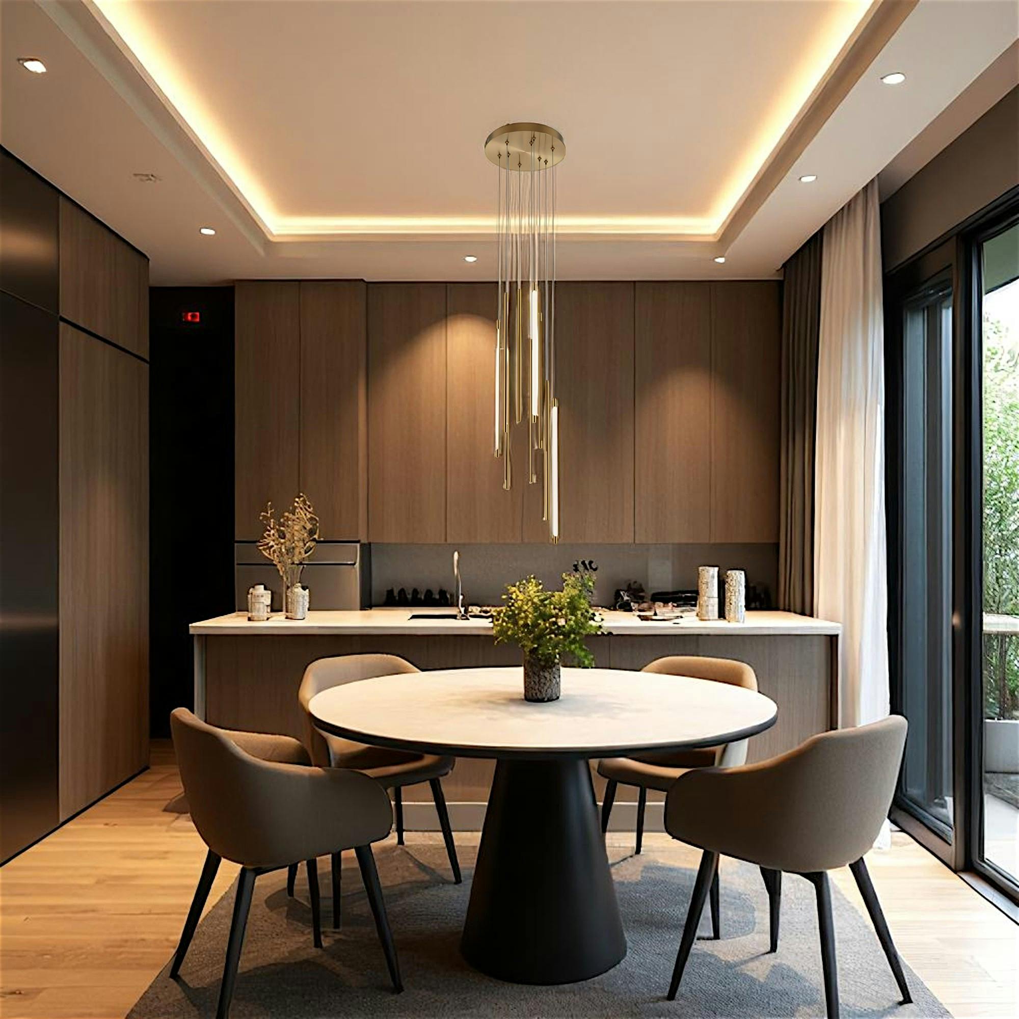 Suspension design LED – cascade de 9 lampes dorées SALEM