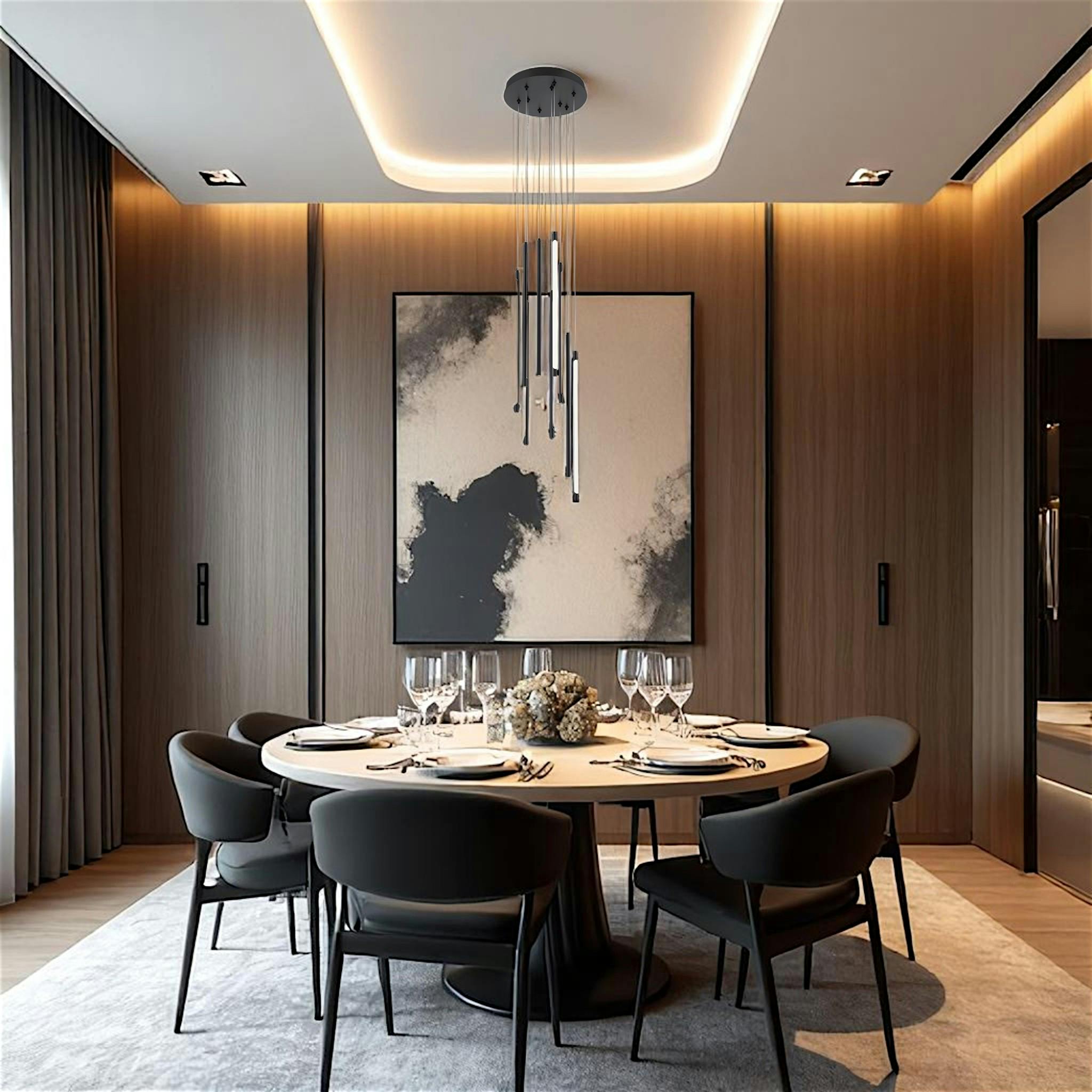 Suspension design LED – cascade de 9 lampes noires SALEM