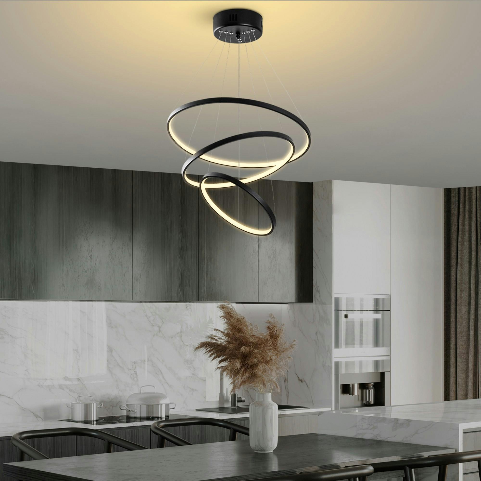 Suspension design LED – noire, 3 anneaux spirale VIESTE
