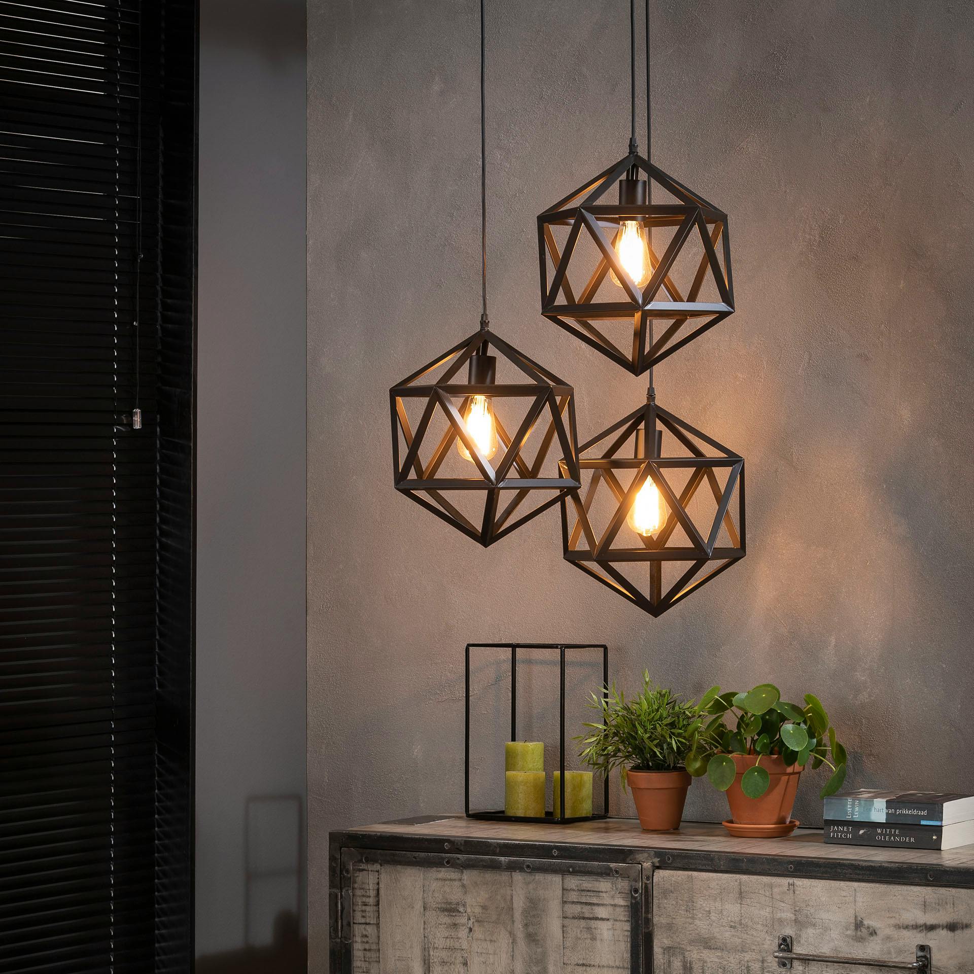 Suspension design métal noir 3 sphères géométriques 150cm TRIBECA
