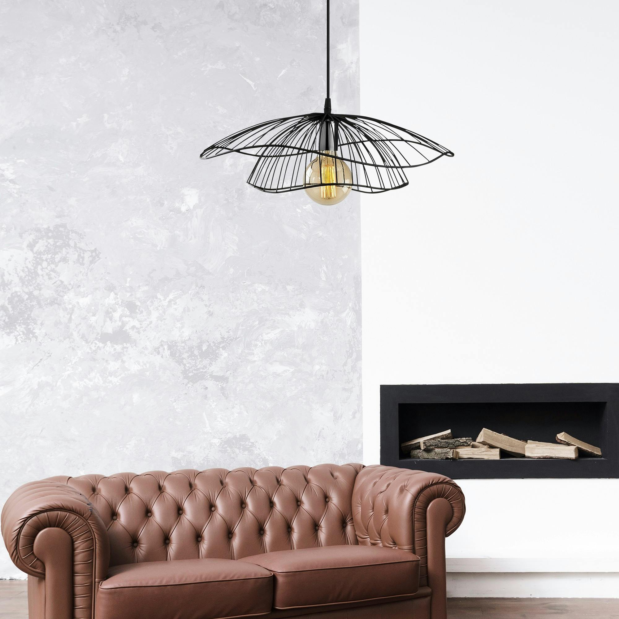 Suspension design métal noir filaire forme fleur SINOP