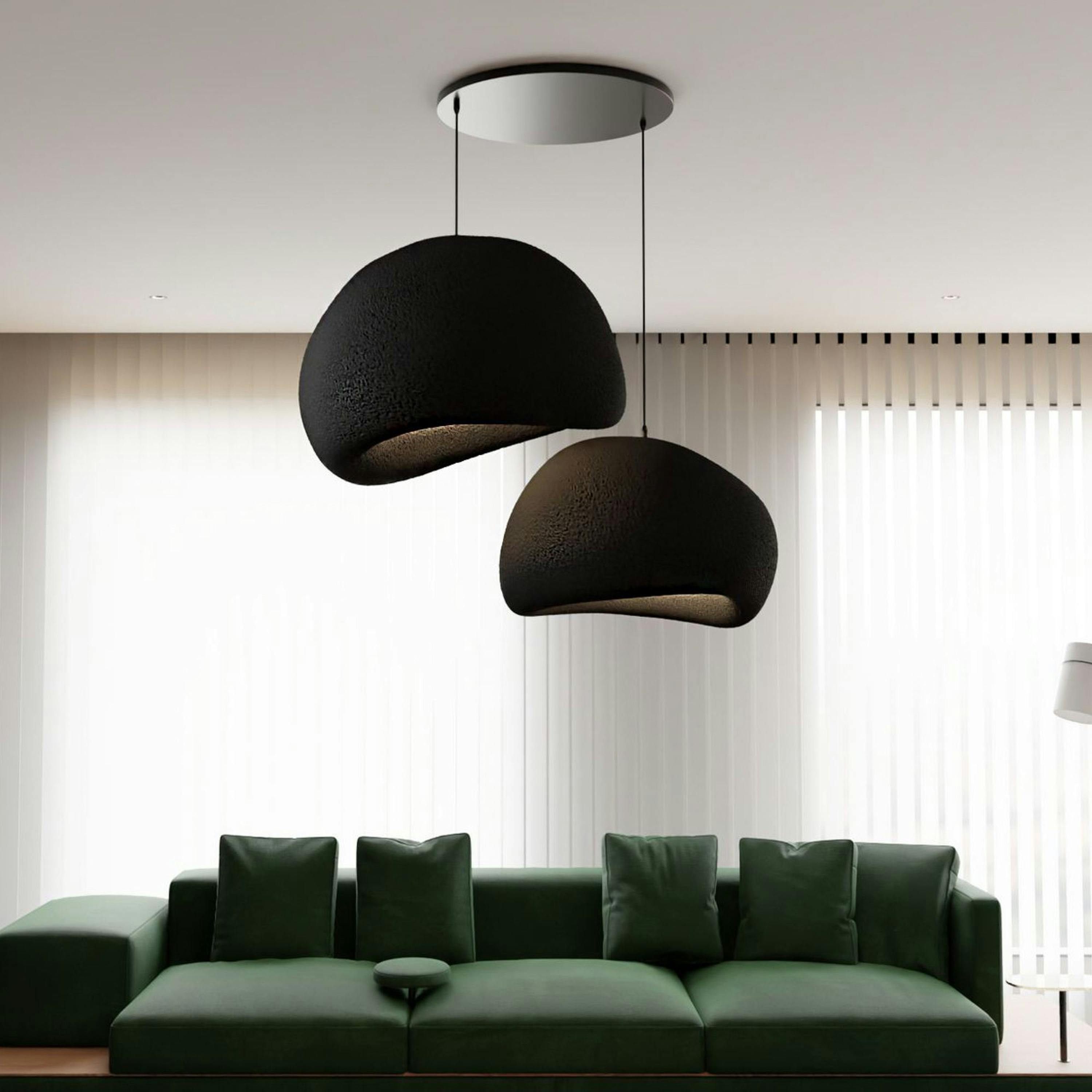 Suspension design noire 2 abat-jour organiques H.32 cm NOXIS