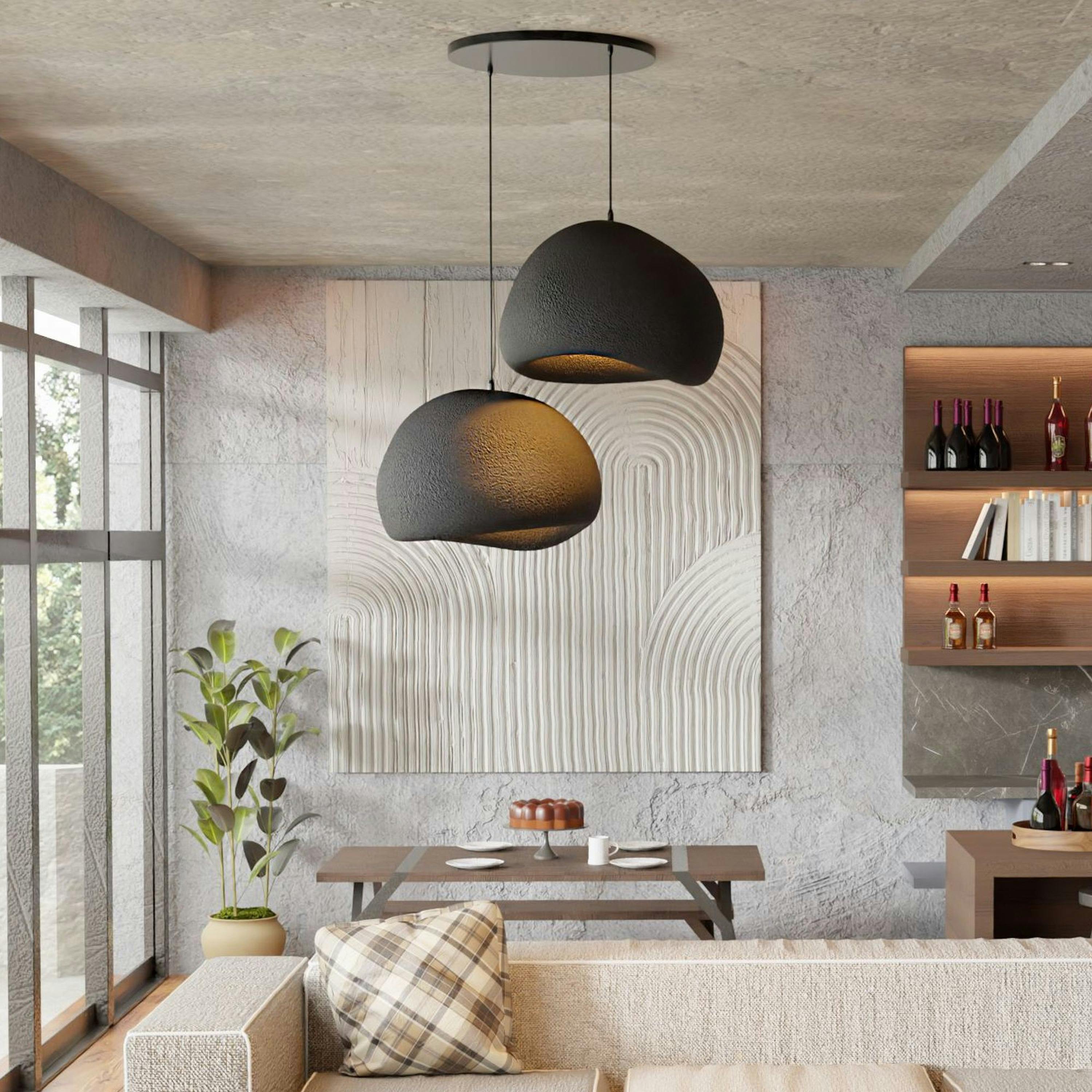 Suspension design noire 2 abat-jour wabi-sabi 42 cm NOXIS