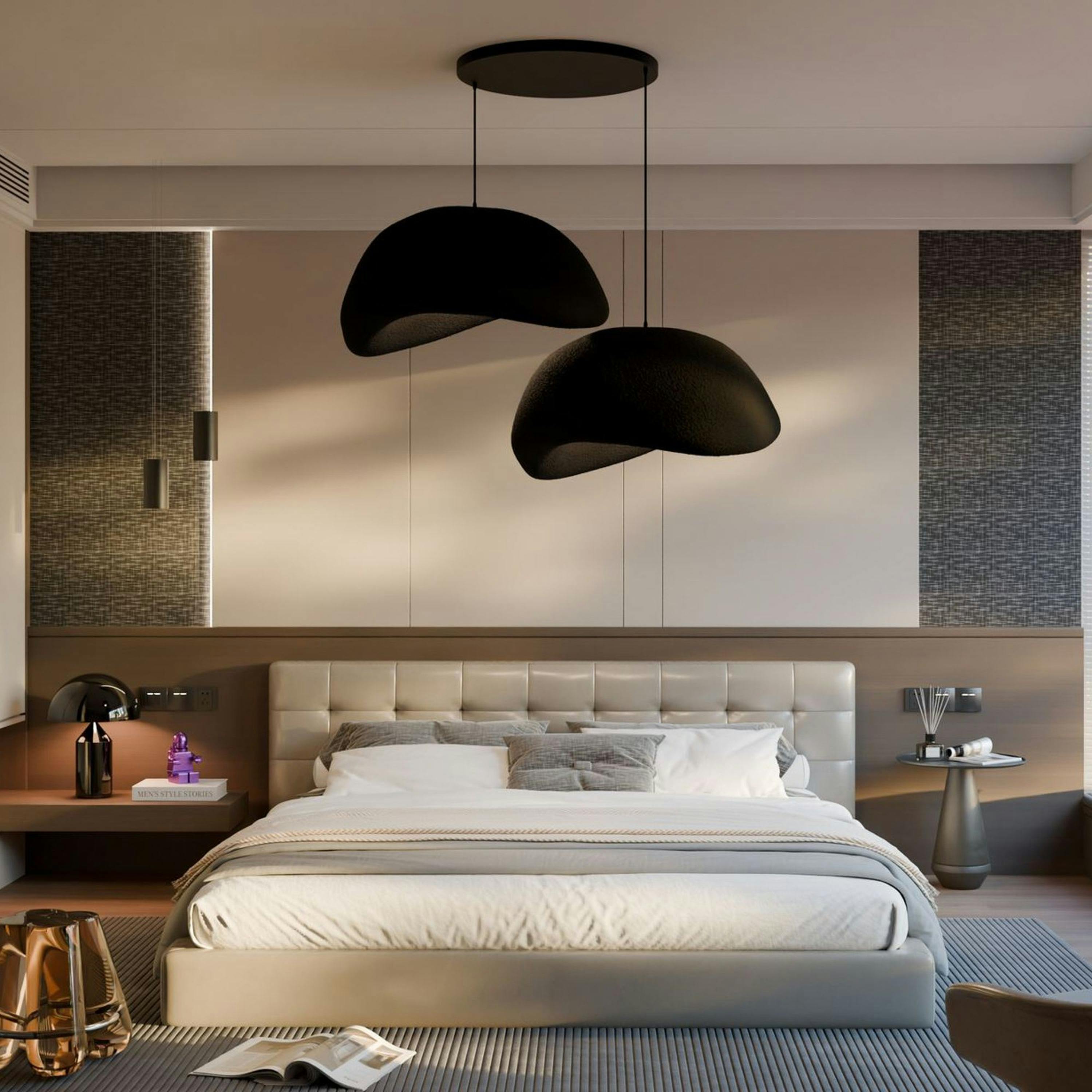 Suspension design noire 2 abat-jour wabi-sabi 50 cm NOXIS