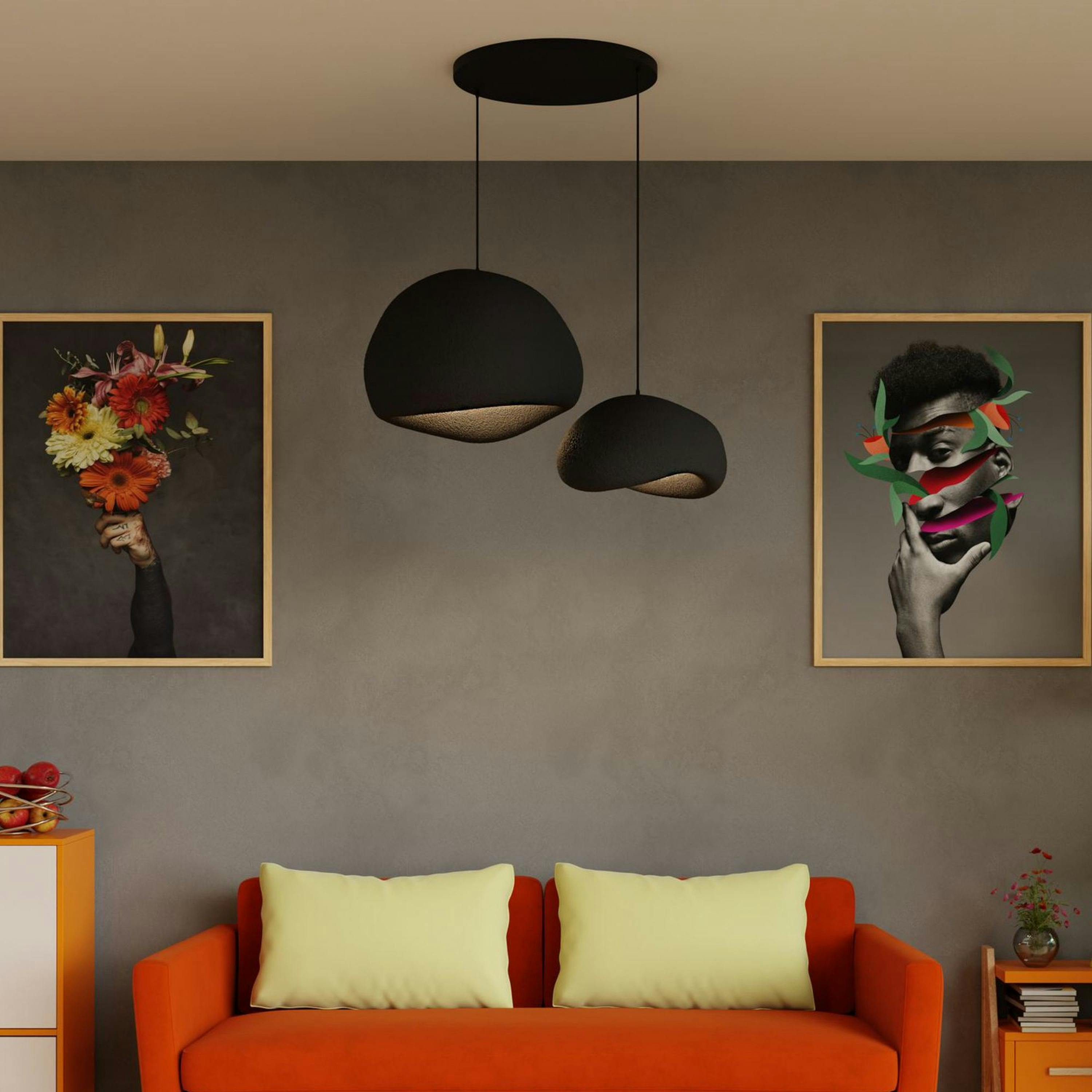 Suspension design noire 2 abat-jour wabi-sabi 75 cm NOXIS