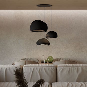 Suspension design noire 3 abat-jour style wabi-sabi 42 cm NOXIS