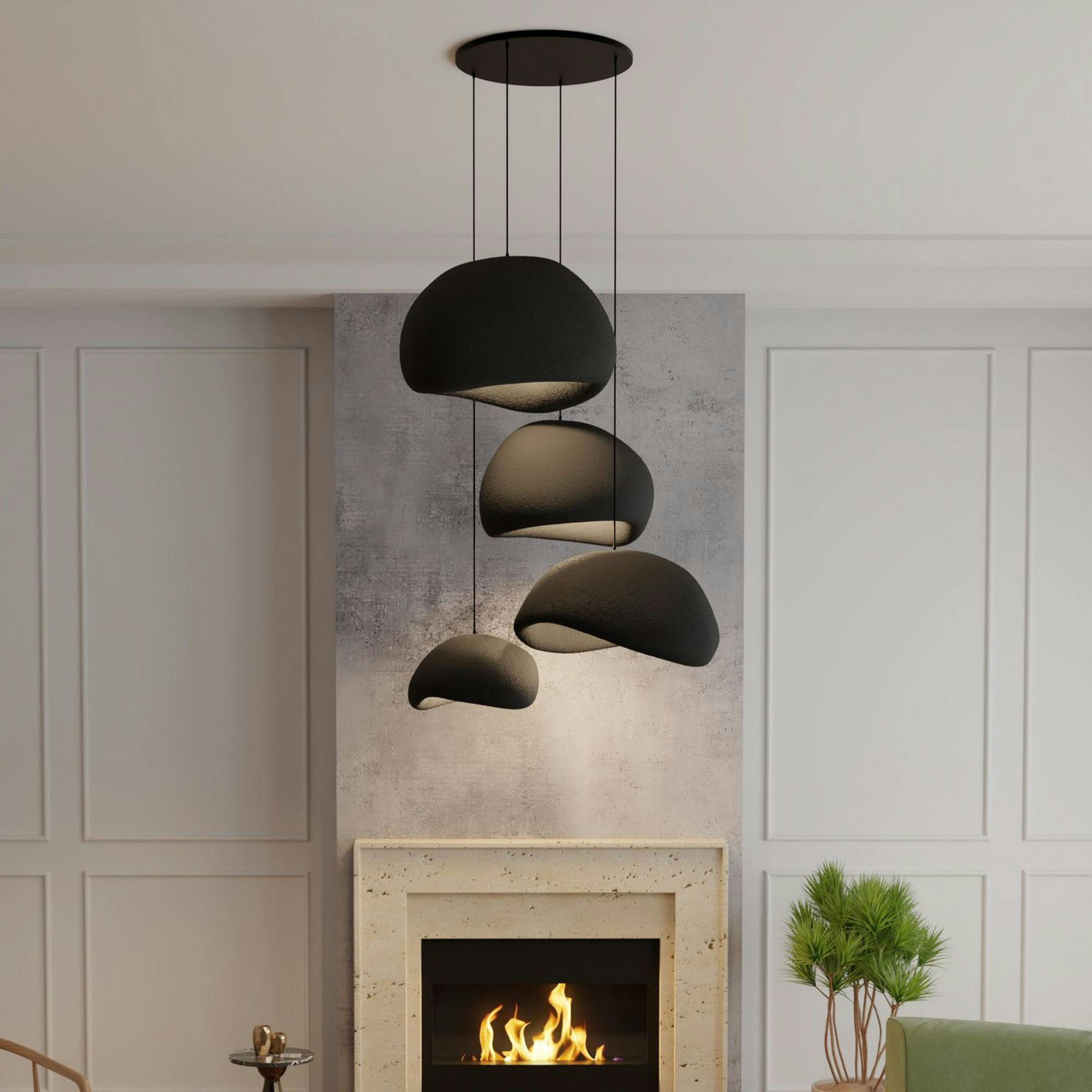 Suspension design noire 4 abat-jour organiques NOXIS