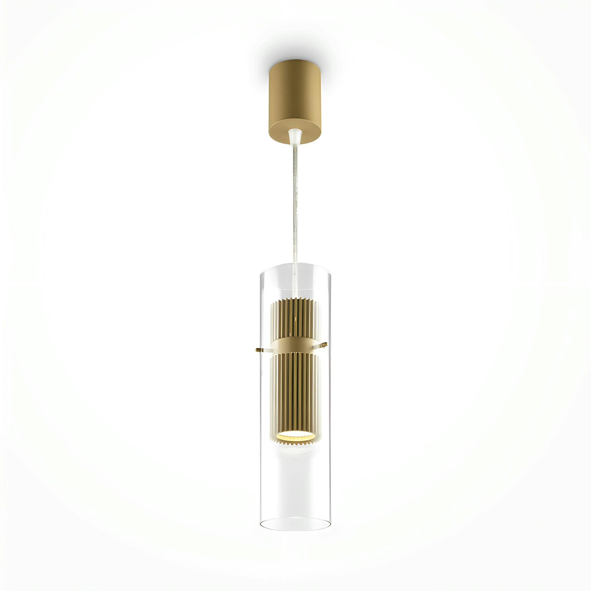 Suspension design verre – cylindre doré et transparent TAVA