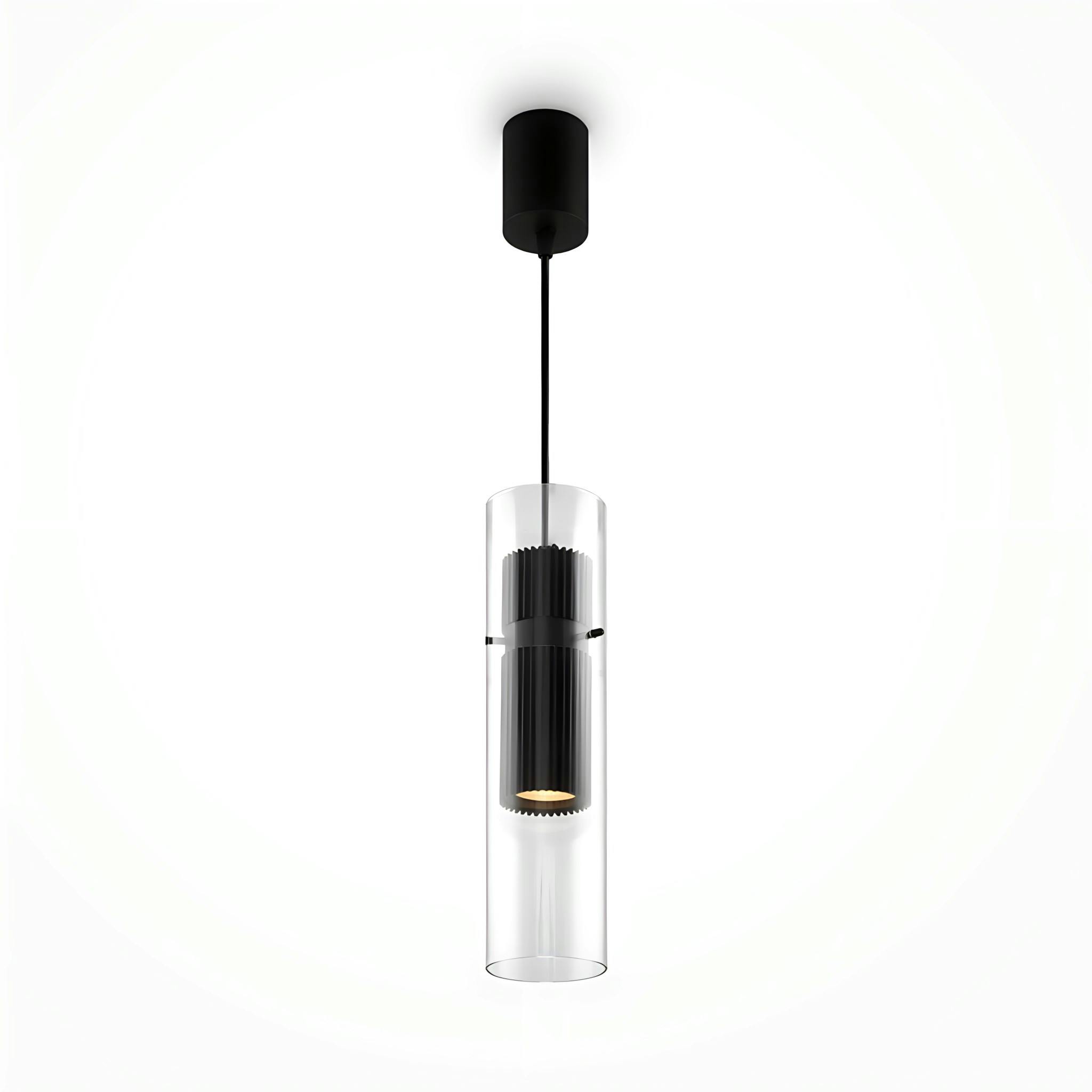 Suspension design verre – cylindre noir et transparent TAVA