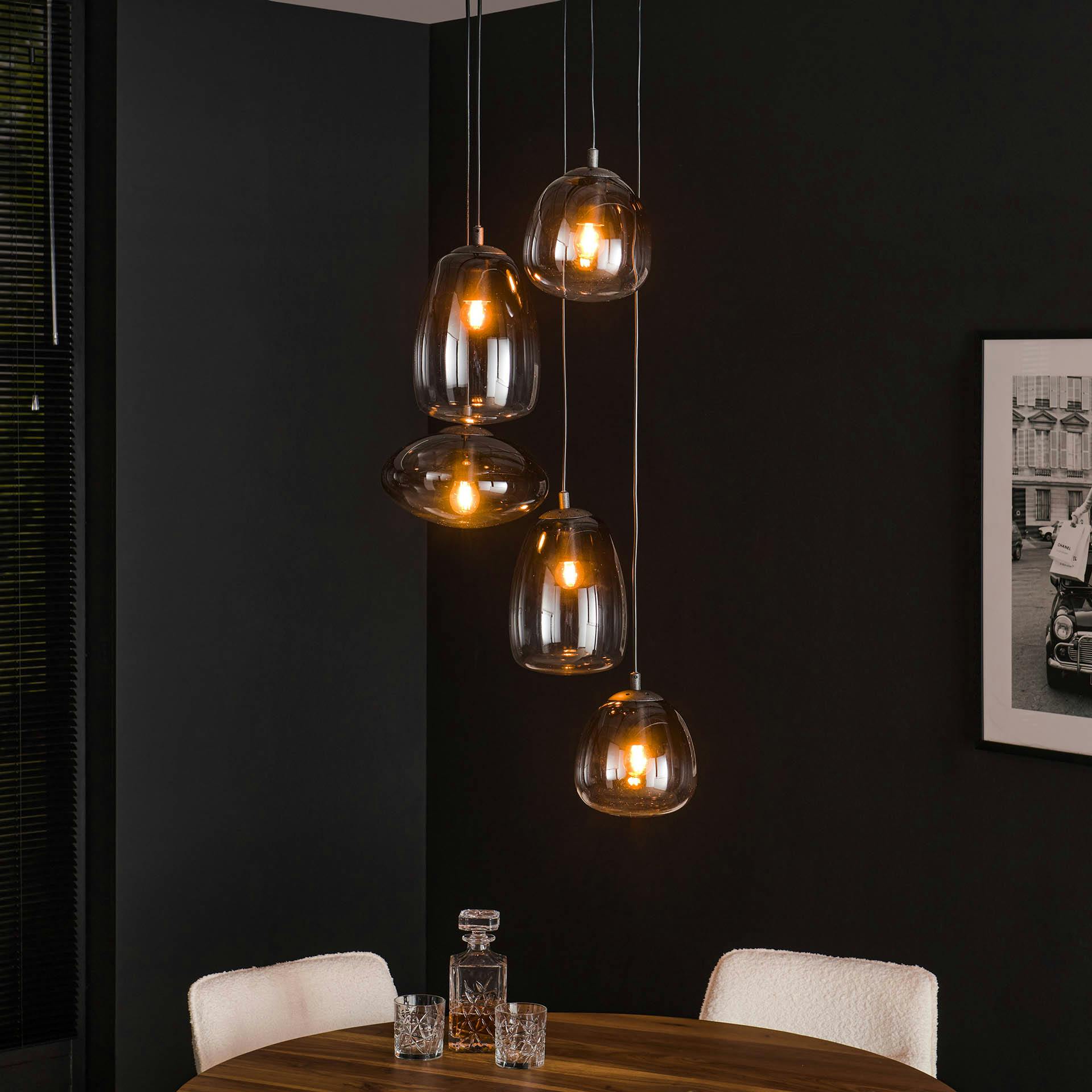 Suspension design verre fumé 5 lampes NOVA