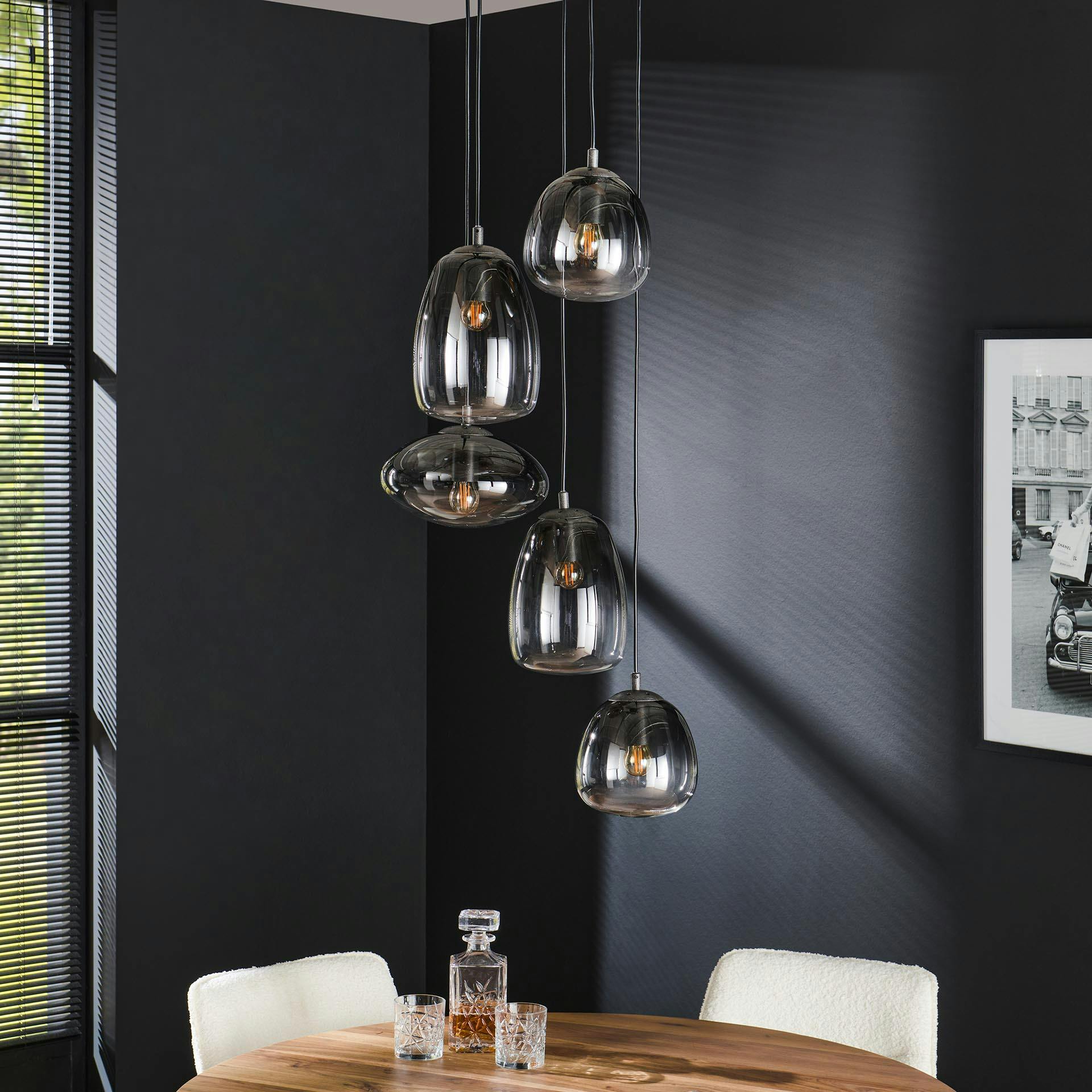 Suspension design verre fumé 5 lampes NOVA