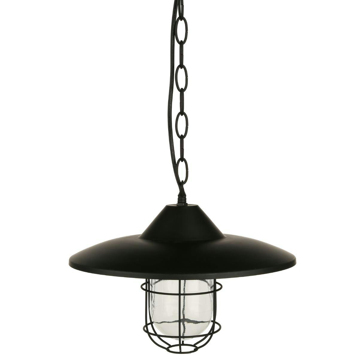 Suspension en métal noir et verre façon lanterne et chaîne D30xH20cm
