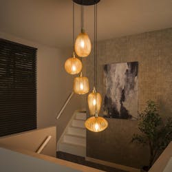 Suspension en verre ambré 5 lampes NOVA