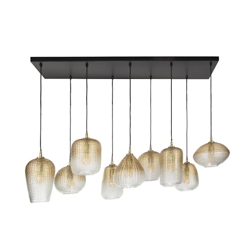 Suspension en verre ambré motif pois 9 abat-jour NOVA