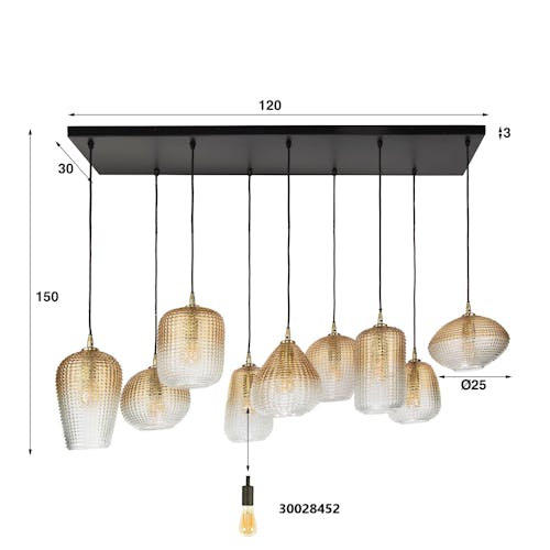 Suspension en verre ambré motif pois 9 abat-jour NOVA