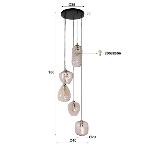 Suspension en verre motif damier 5 abat-jour NOVA