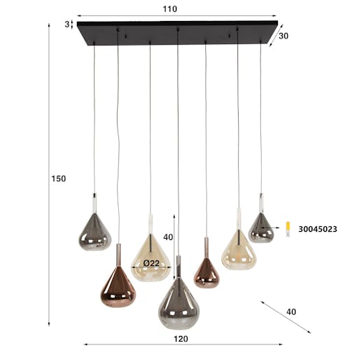 Suspension en verres assortis forme goutte 7 abat-jour NIAGARA