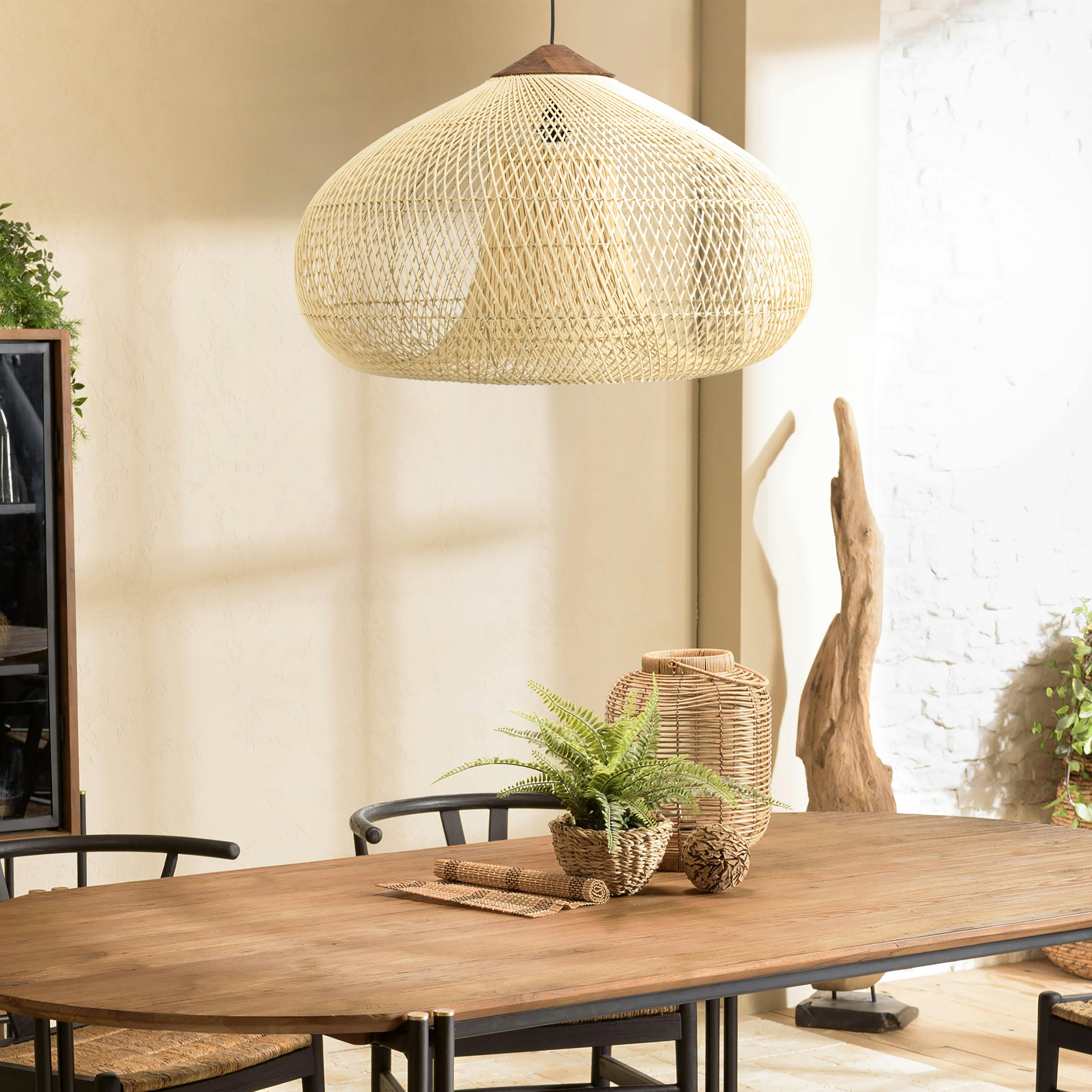 Suspension entonnoir 80x80cm rotin couleur naturelle/teck FOLELLI